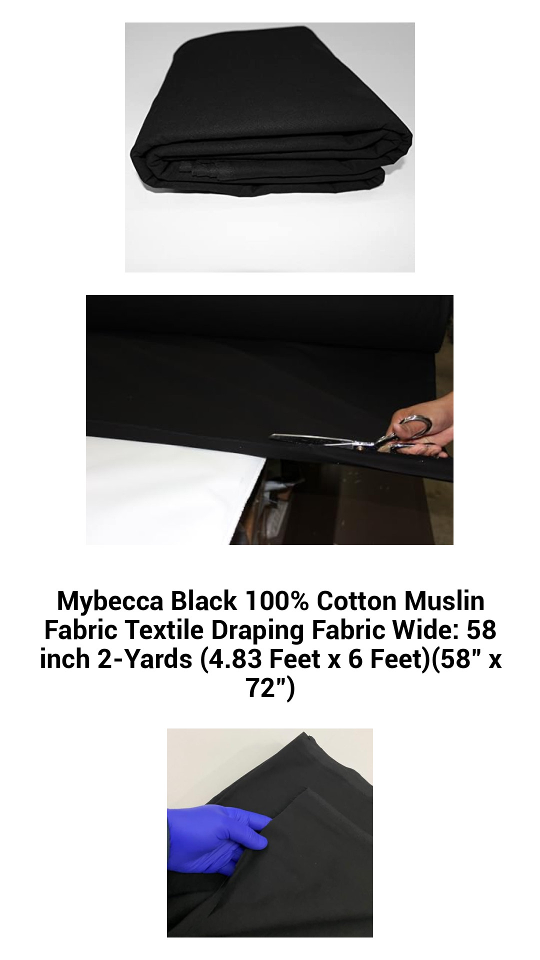 Mybecca Black 100% Cotton Muslin Fabric Textile Draping Fabric Wide: 58 inch 2-Yards (4.83 Feet x 6 Feet)(58" x 72") Mybecca Black 100% Cotton Muslin Fabric Textile Draping Fabric Wide: 58 inch 2-Yards (4.83 Feet x 6 Feet)(58" x 72")