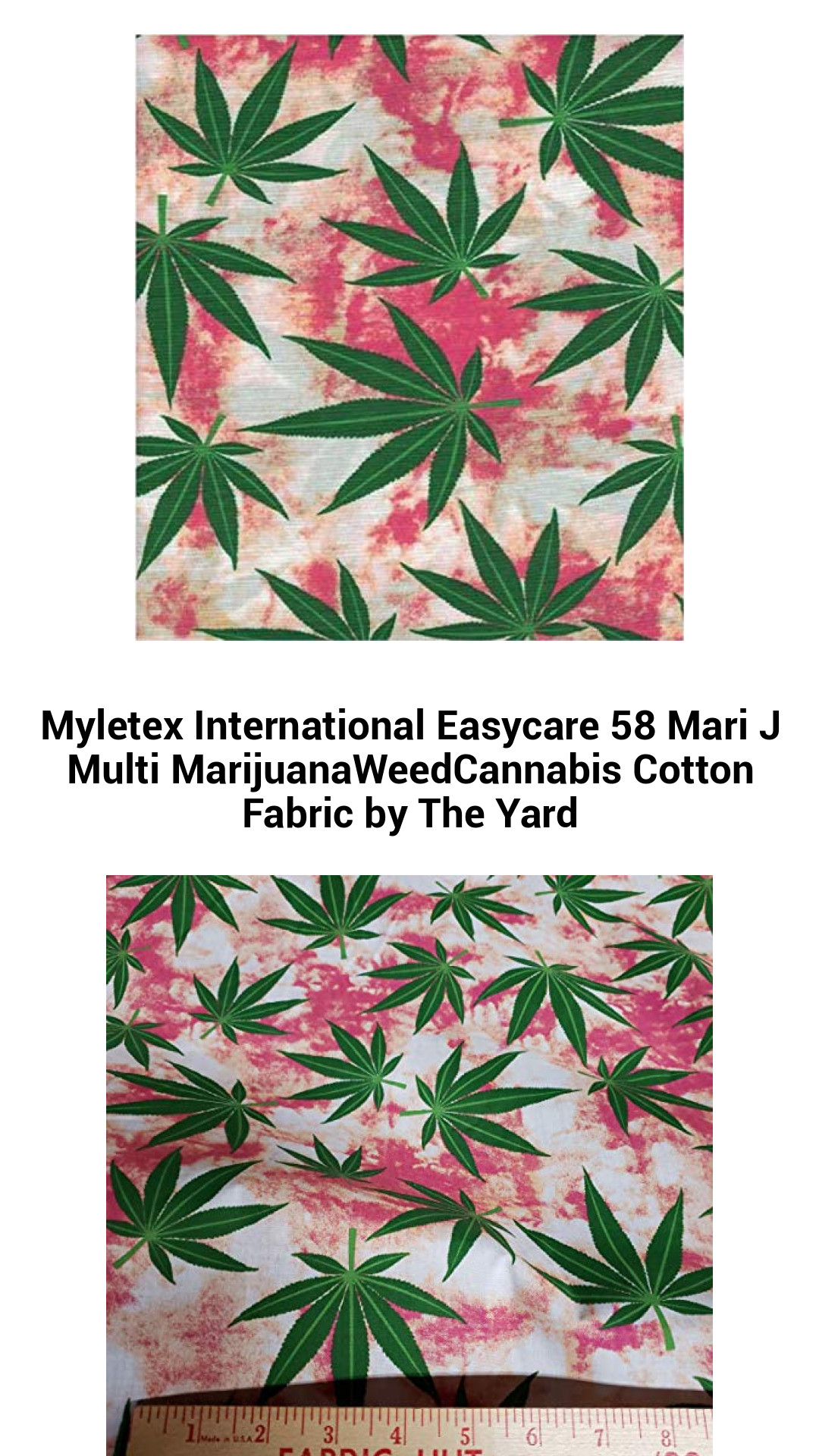 Premium 58-Inch Mari J Multi-Color Cannabis Cotton Fabric by The Yard for Creative Crafts