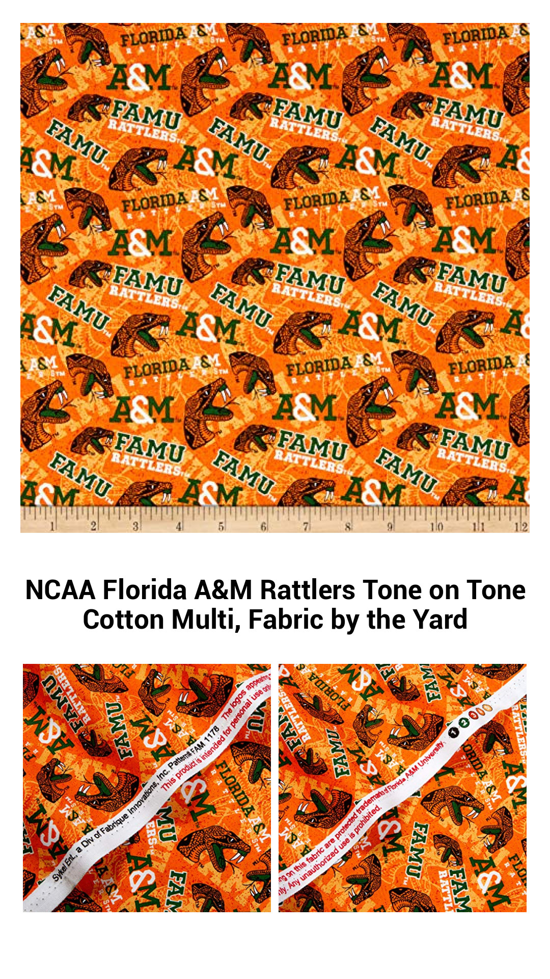 Florida A&M Rattlers Cotton Fabric by the Yard – Vibrant Tone on Tone Design for Quilting, Apparel, and Home Décor