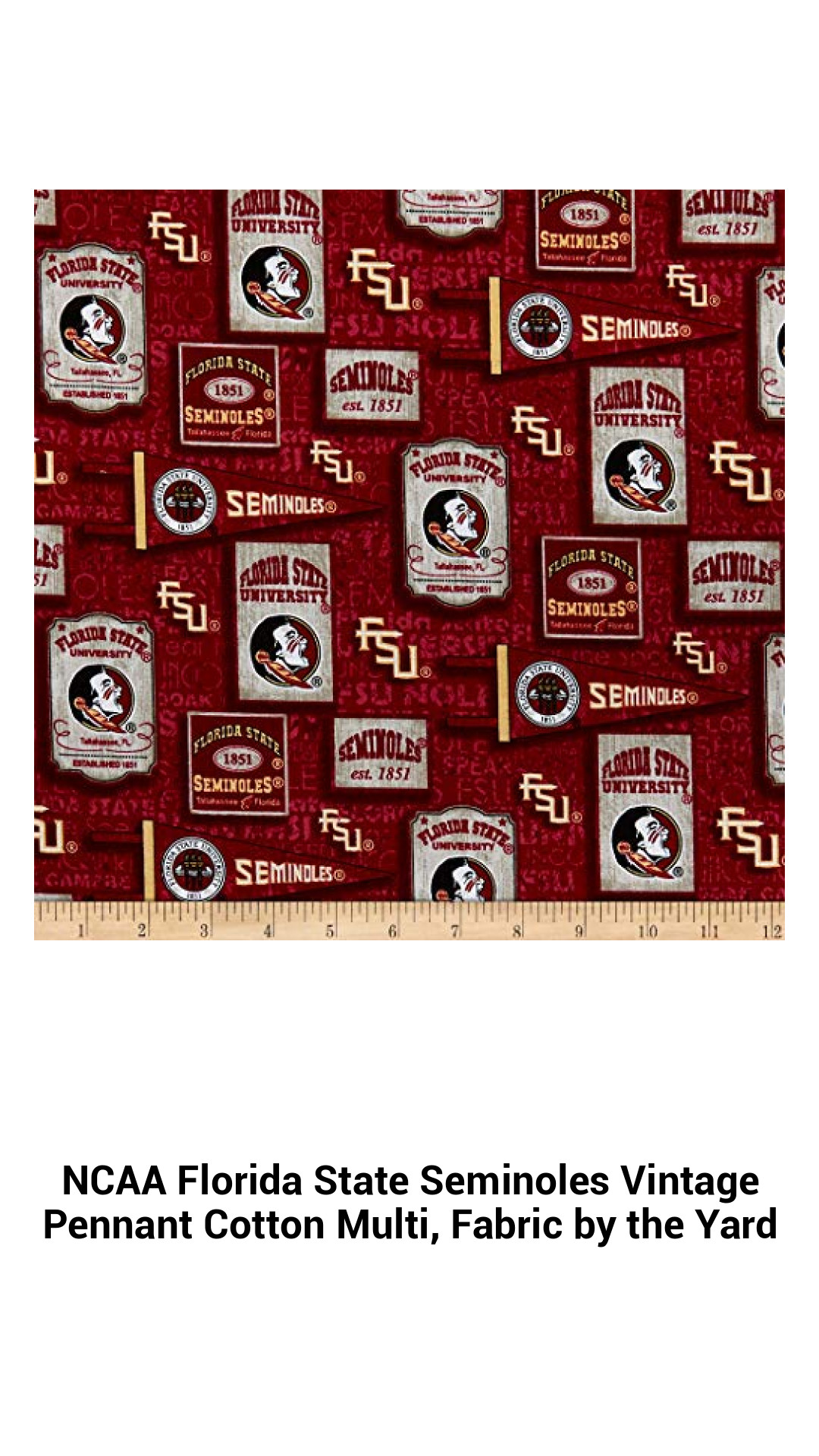 Florida State Seminoles Vintage Pennant Cotton Fabric - Premium Multi-Purpose Material for Quilting and Fashion Projects