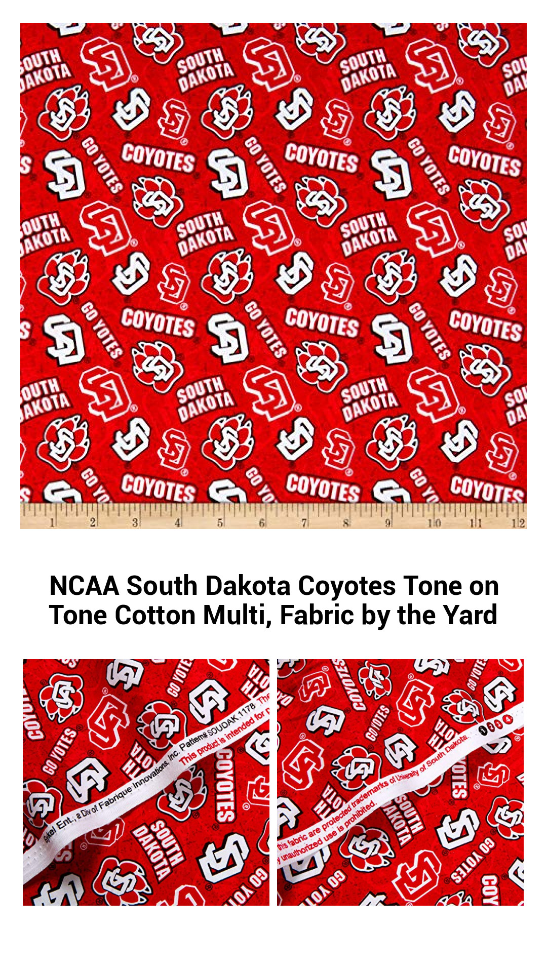 NCAA South Dakota Coyotes Tone on Tone Cotton Multi, Fabric by the Yard NCAA South Dakota Coyotes Tone on Tone Cotton Multi, Fabric by the Yard