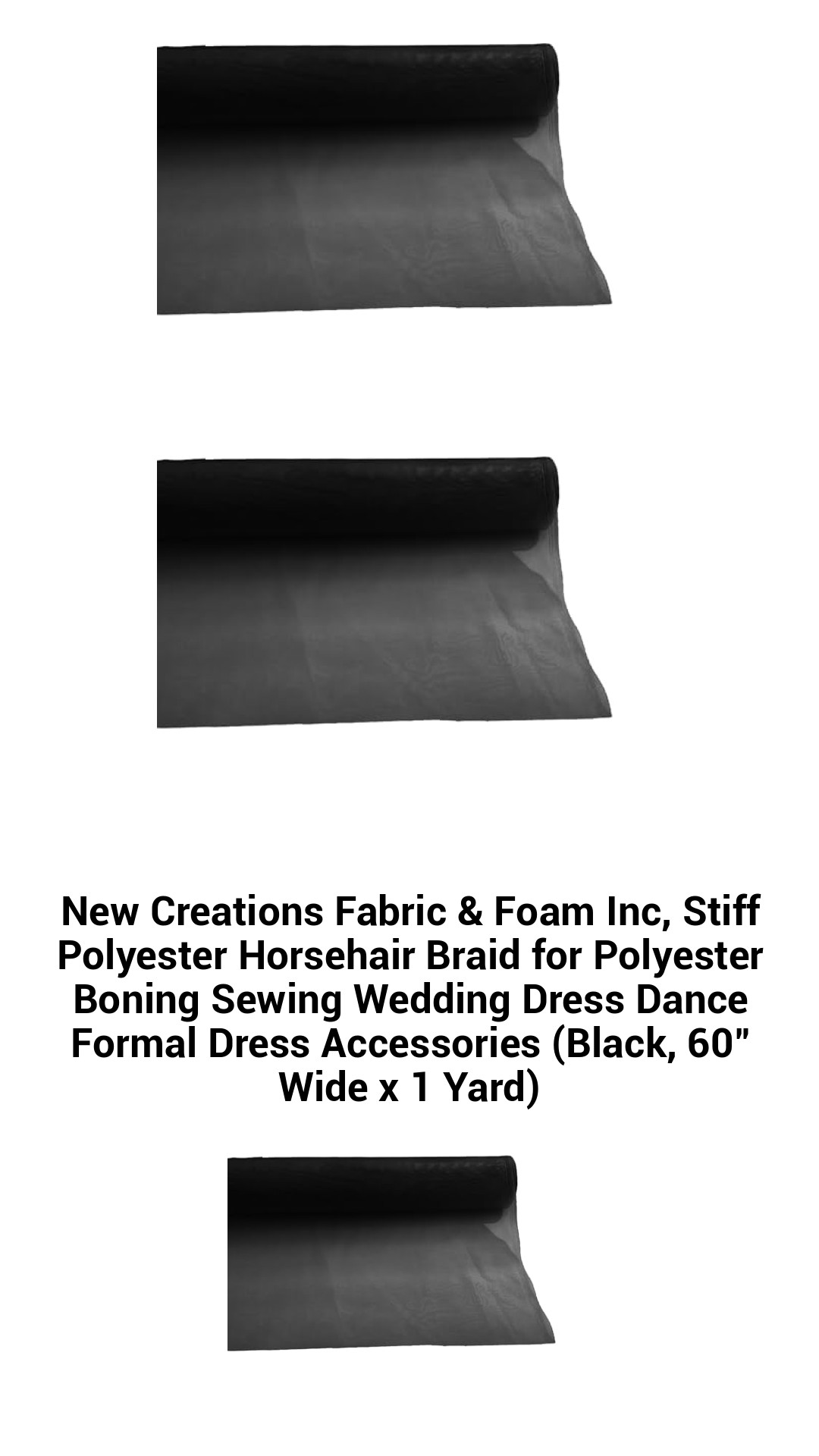 Premium Stiff Polyester Horsehair Braid for Elegant Wedding & Formal Dress Designs - 60" Wide x 1 Yard (Black)