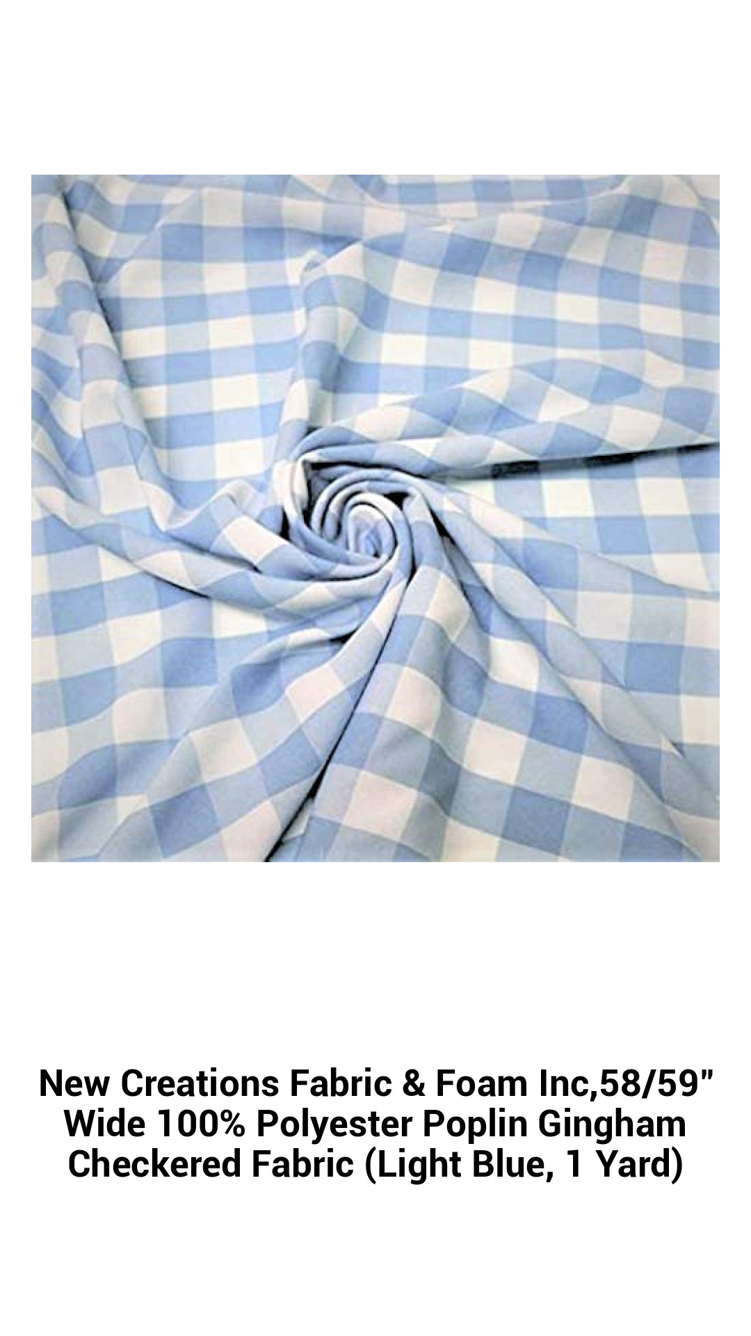 Premium Light Blue Gingham Checkered 100% Polyester Poplin Fabric – 58/59" Wide, Perfect for Crafts and Apparel