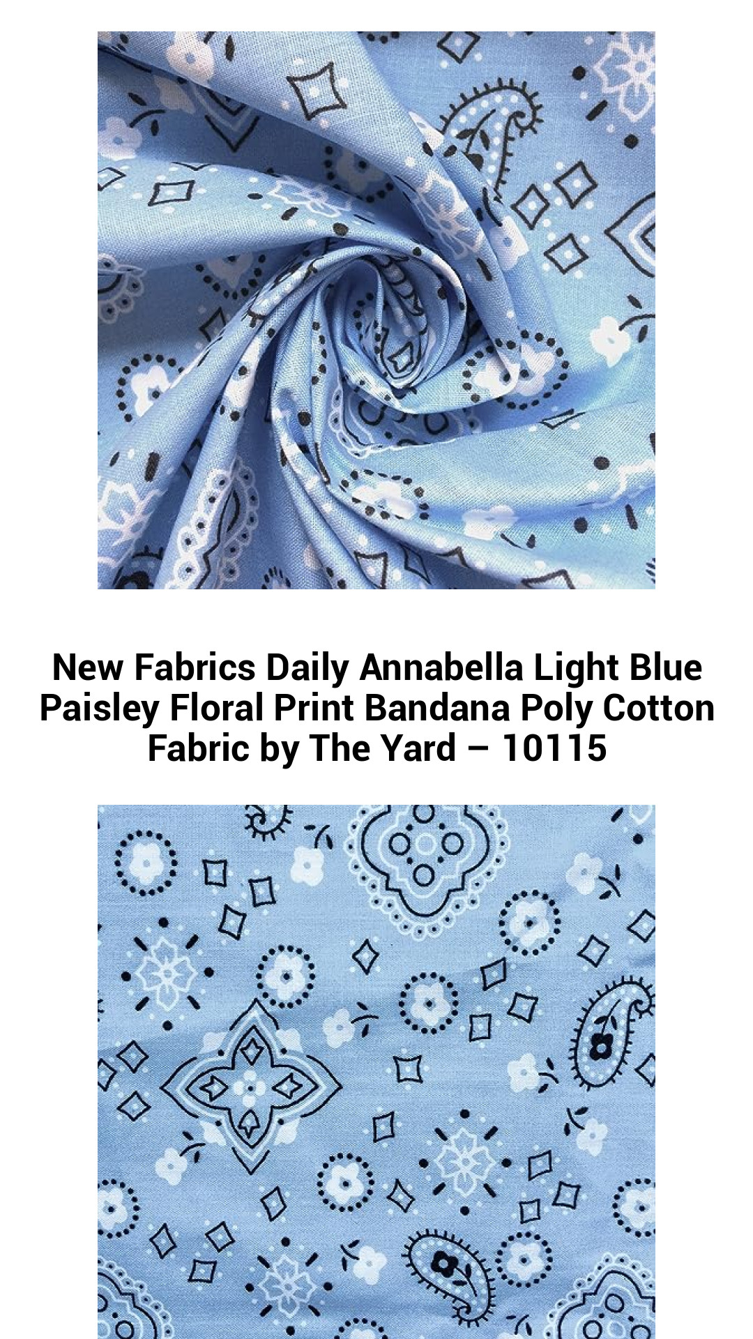 Elegant Light Blue Paisley Floral Print Poly Cotton Fabric for Crafting and Home Décor – Soft & Versatile by The Yard