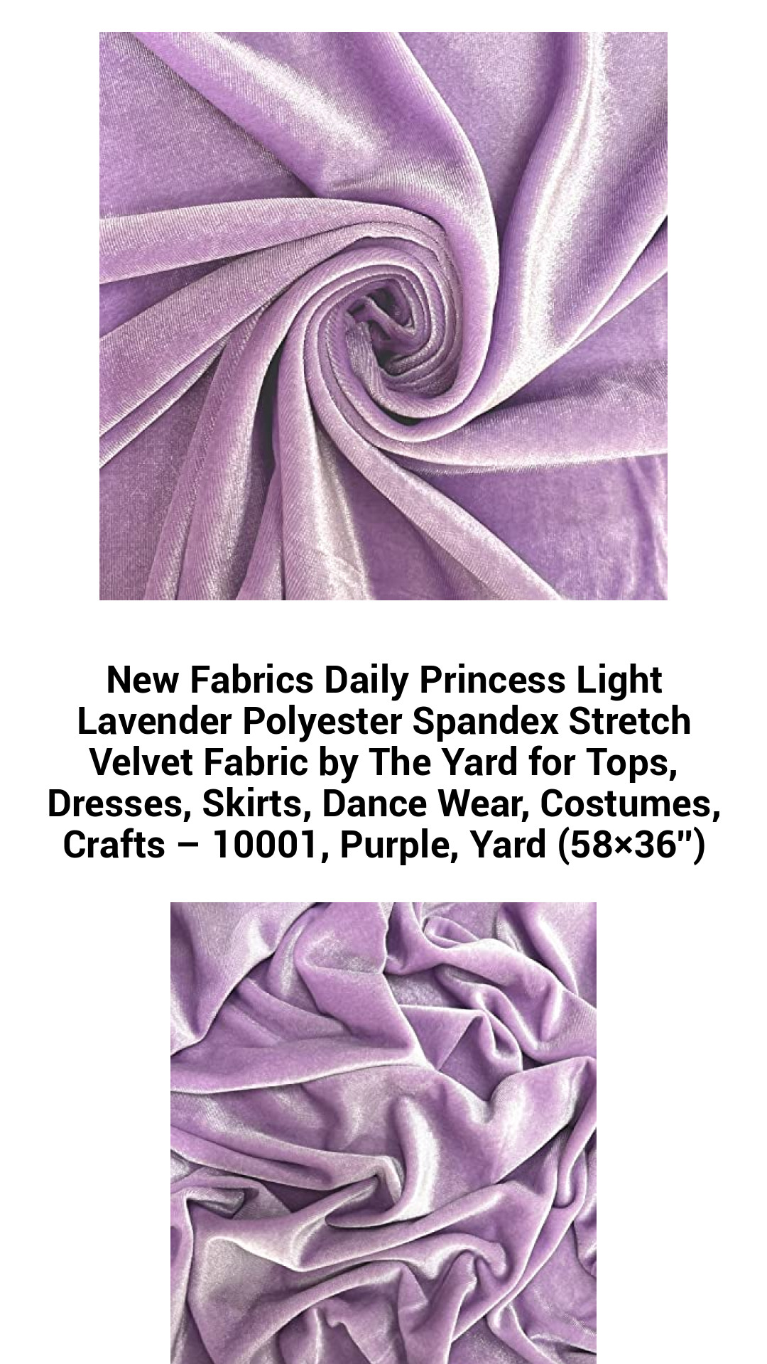 Luxurious Light Lavender Stretch Velvet Fabric by the Yard – Perfect for Dresses, Tops, Costumes & Dance Wear