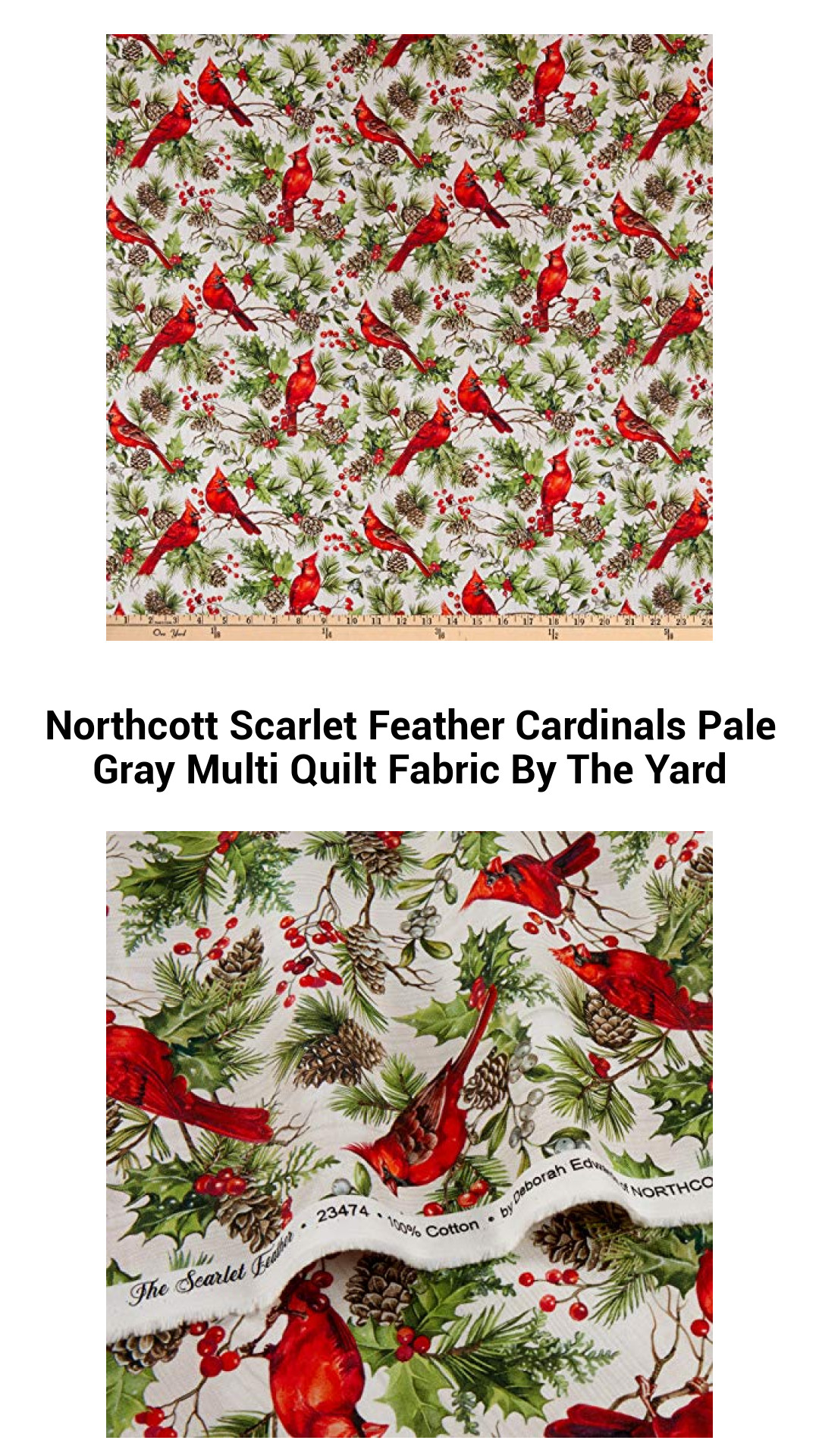 Elegant Cardinal Quilt Fabric in Pale Gray - Versatile 100% Cotton for Quilting & Crafts