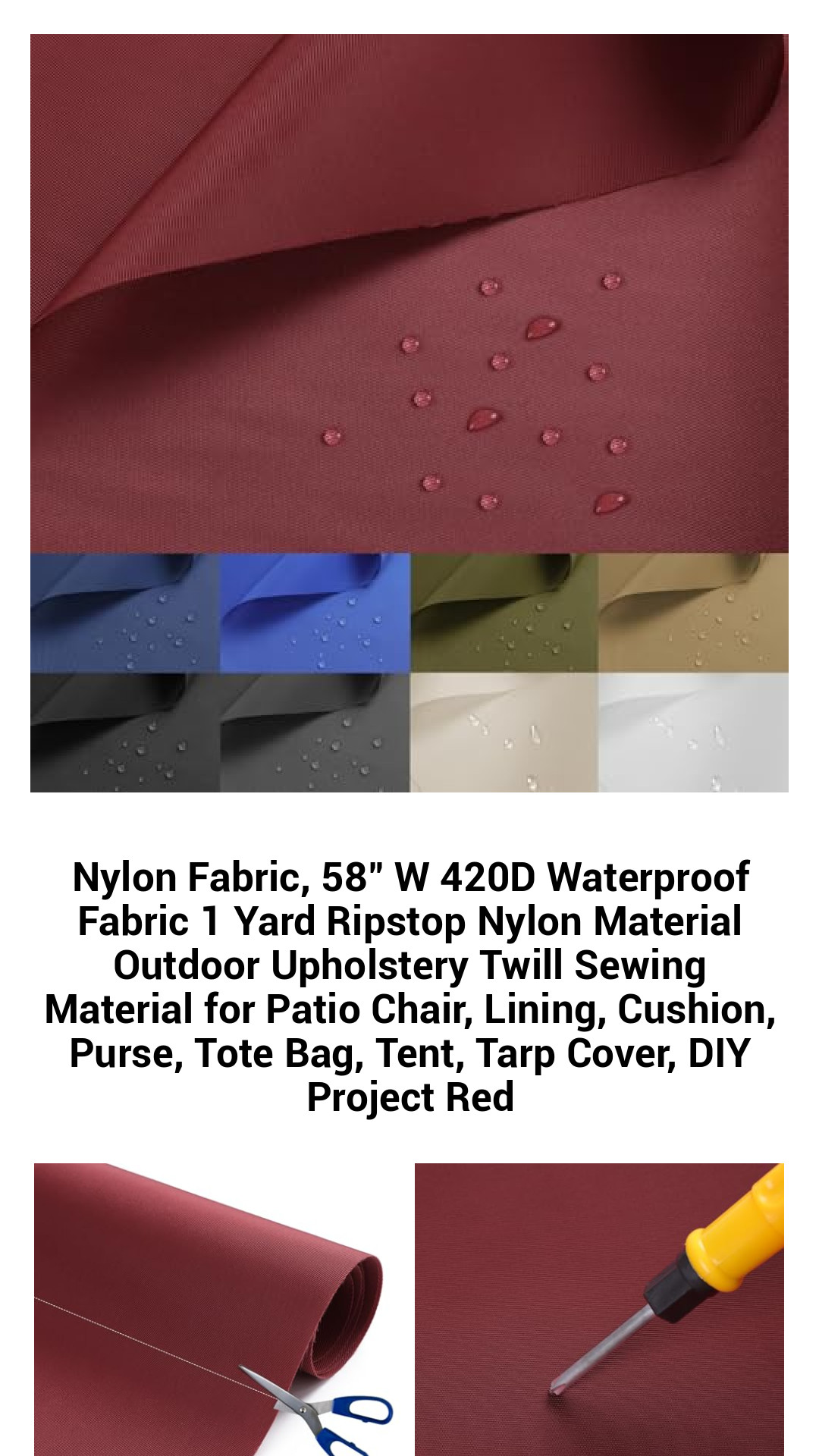 High-Quality 58" Waterproof 420D Ripstop Nylon Fabric - Versatile Outdoor Sewing Material for Cushions, Bags, Upholstery & DIY Projects - Red - 1 Yard