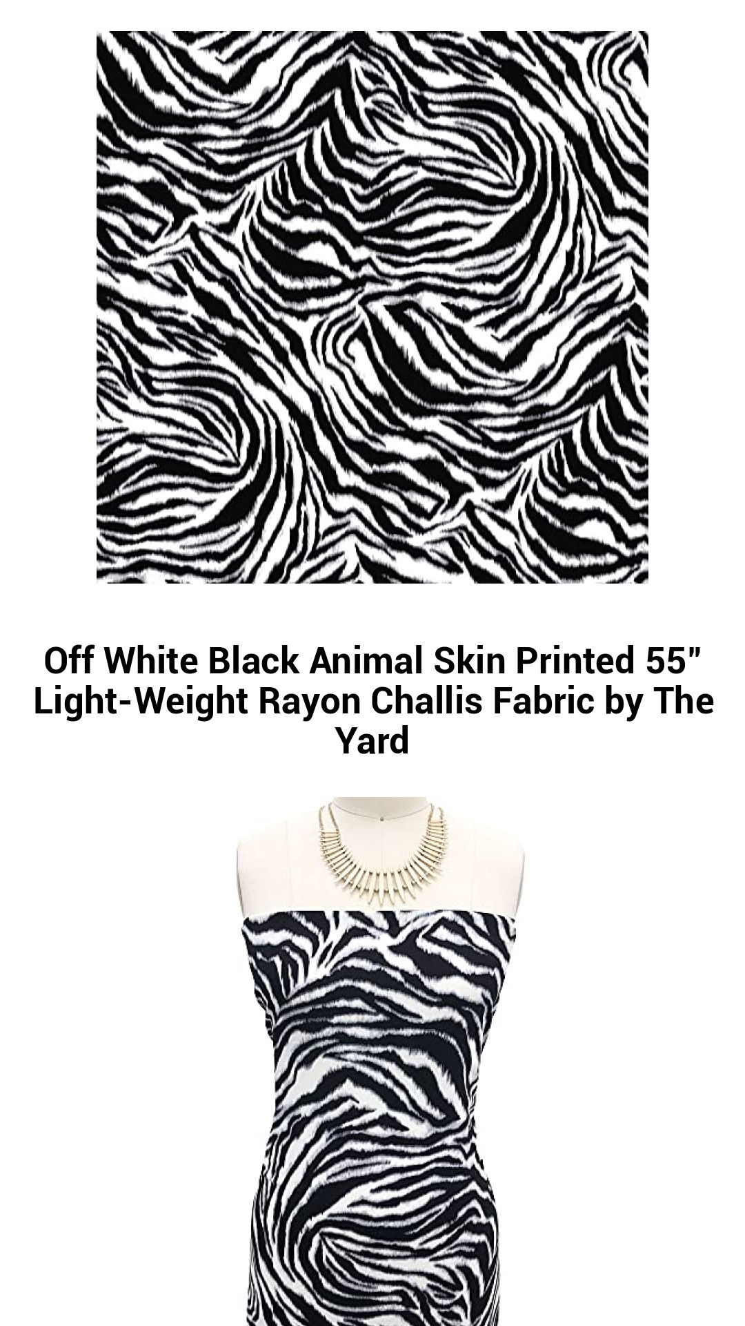 Luxurious Off-White and Black Animal Skin Print Rayon Challis Fabric – Lightweight and Versatile for Creative Projects