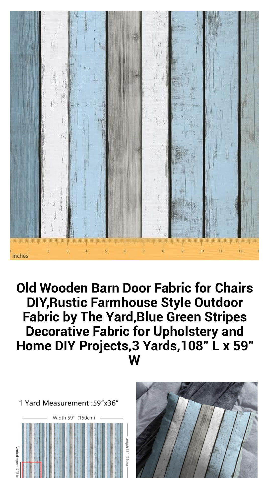 Rustic Charm Blue Green Striped Fabric for DIY Projects – Versatile 100% Waterproof Upholstery Material for Home and Outdoor Use, 3 Yards of Stylish Decorative Fabric