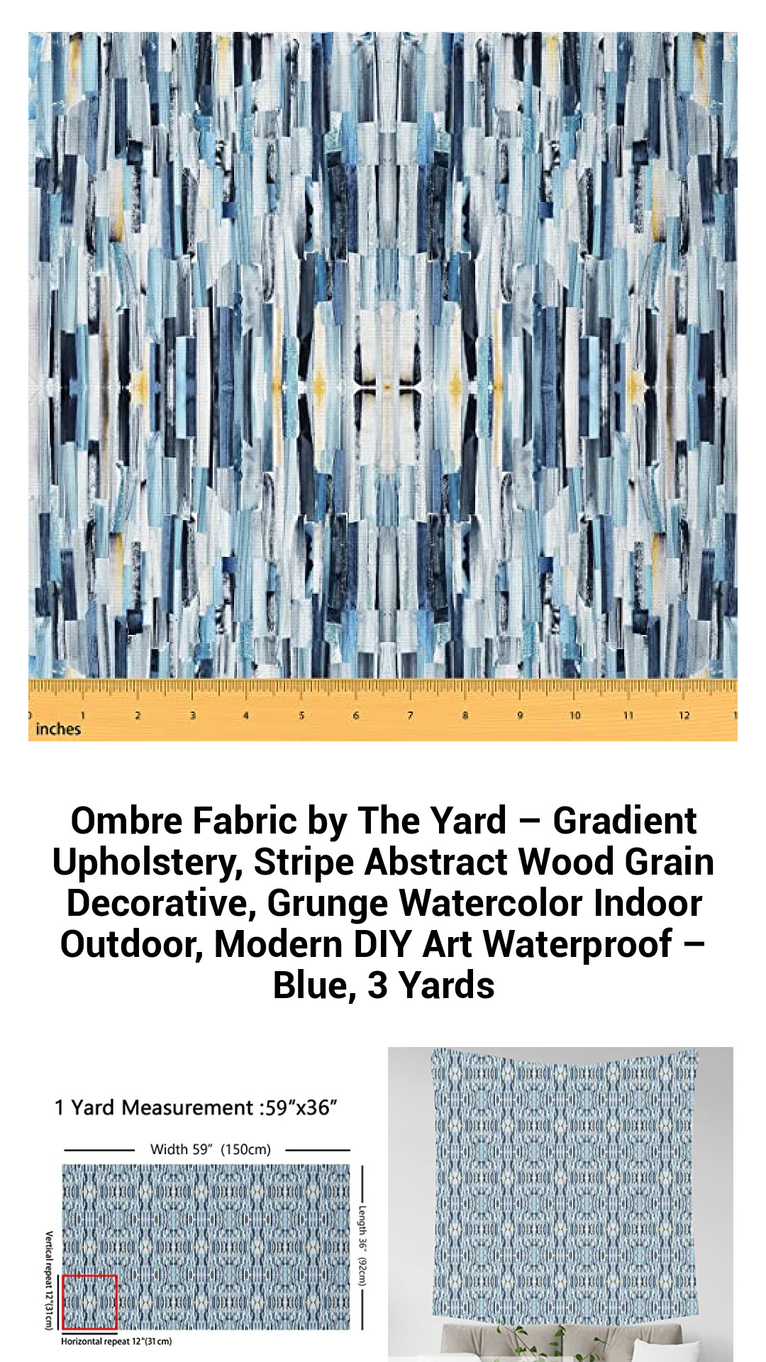Ombre Fabric by The Yard – Gradient Upholstery, Stripe Abstract Wood Grain Decorative, Grunge Watercolor Indoor Outdoor, Modern DIY Art Waterproof – Blue, 3 Yards Ombre Fabric by The Yard – Gradient Upholstery, Stripe Abstract Wood Grain Decorative, Grunge Watercolor Indoor Outdoor, Modern DIY Art Waterproof – Blue, 3 Yards