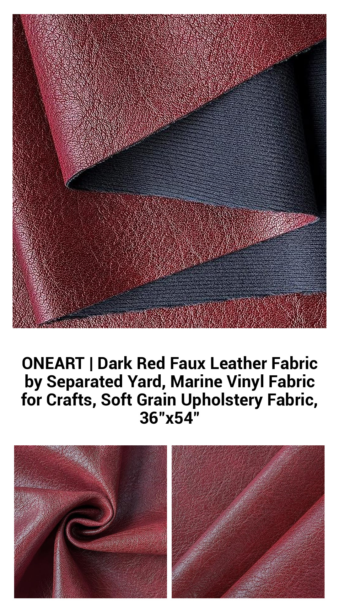 Luxurious Dark Red Faux Leather Marine Vinyl Fabric - Perfect for Upholstery and Crafts, Sold by the Yard (36"x54")