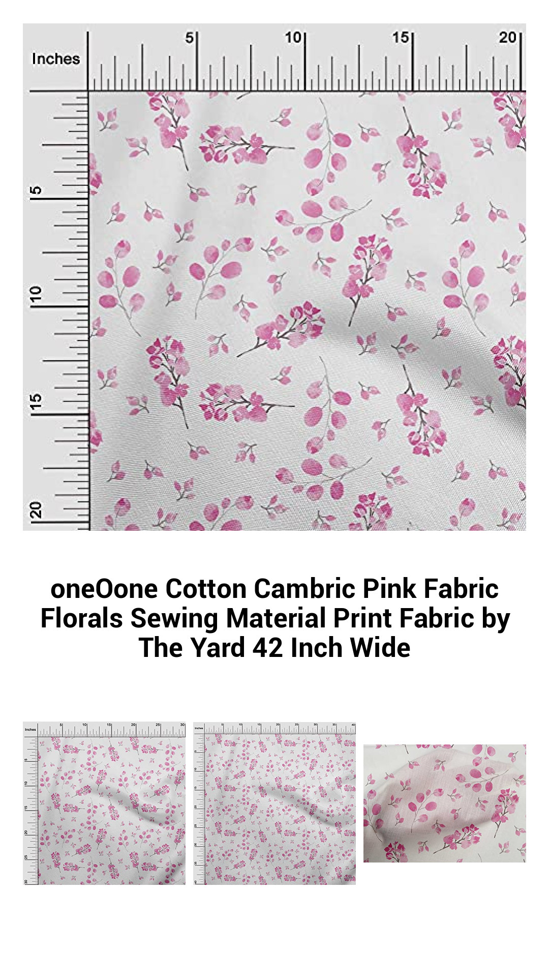 Exquisite Pink Floral Cotton Cambric Fabric – Premium Sewing Material by the Yard, 42 Inches Wide for Elegant Creations