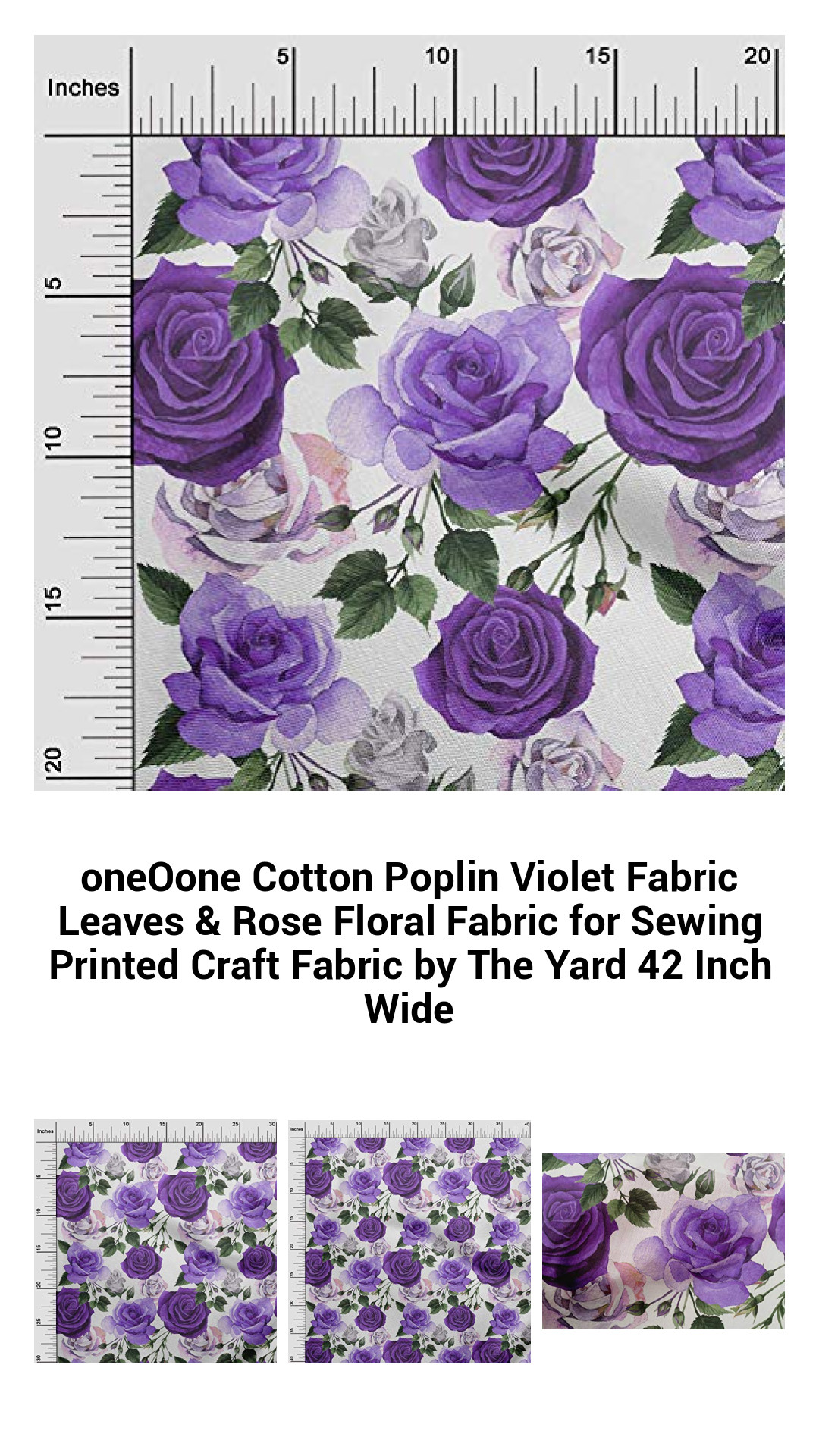 Exquisite Violet Cotton Poplin Fabric with Floral Leaves - Perfect for Sewing & Crafting by The Yard, 42 Inches Wide