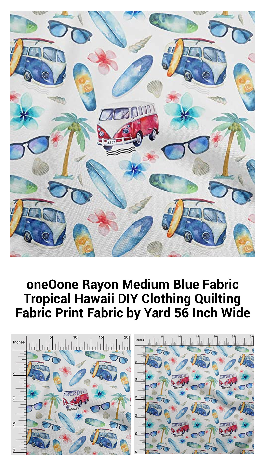 oneOone Rayon Medium Blue Fabric Tropical Hawaii DIY Clothing Quilting Fabric Print Fabric by Yard 56 Inch Wide oneOone Rayon Medium Blue Fabric Tropical Hawaii DIY Clothing Quilting Fabric Print Fabric by Yard 56 Inch Wide
