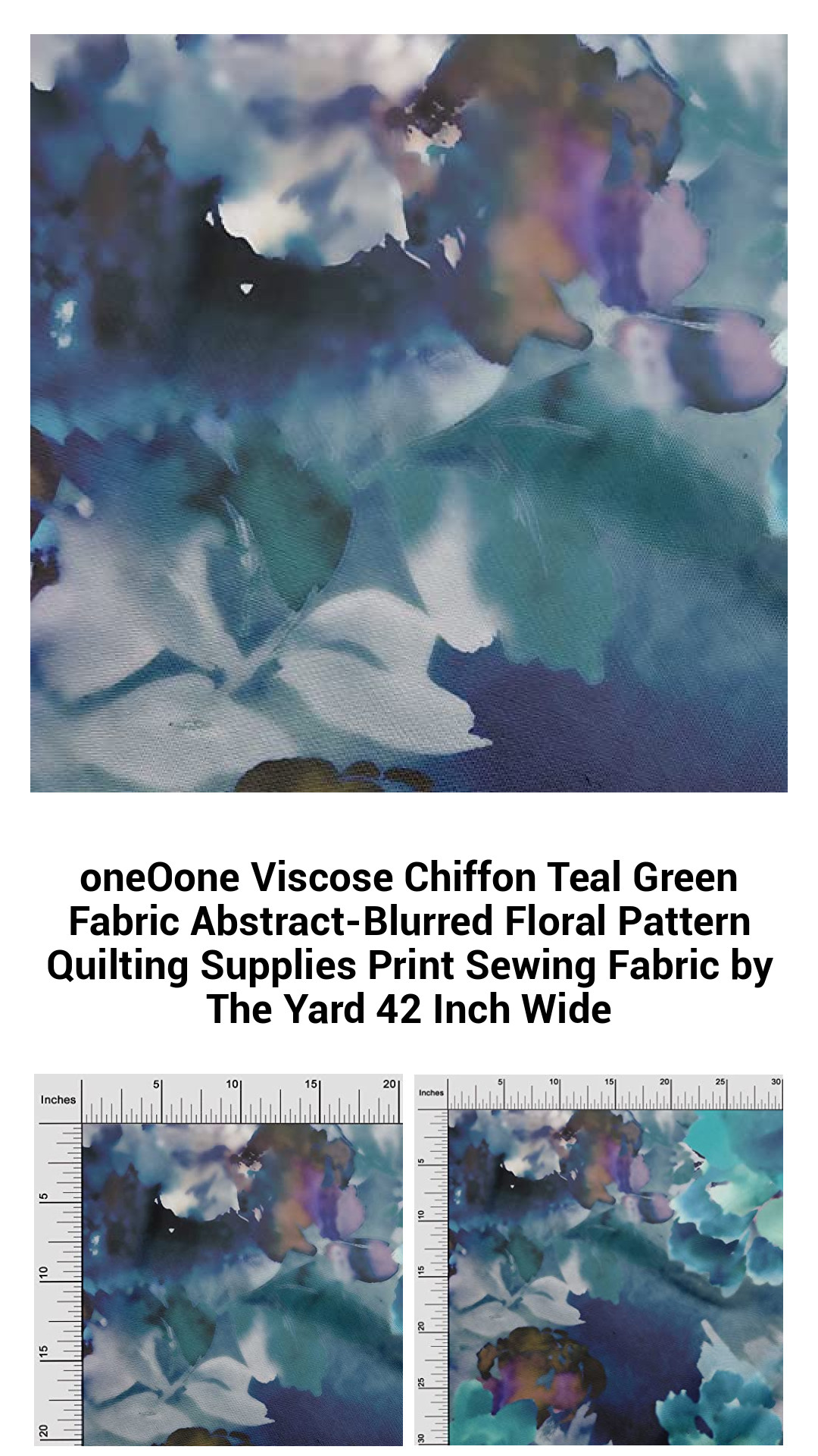 oneOone Viscose Chiffon Teal Green Fabric Abstract-Blurred Floral Pattern Quilting Supplies Print Sewing Fabric by The Yard 42 Inch Wide oneOone Viscose Chiffon Teal Green Fabric Abstract-Blurred Floral Pattern Quilting Supplies Print Sewing Fabric by The Yard 42 Inch Wide