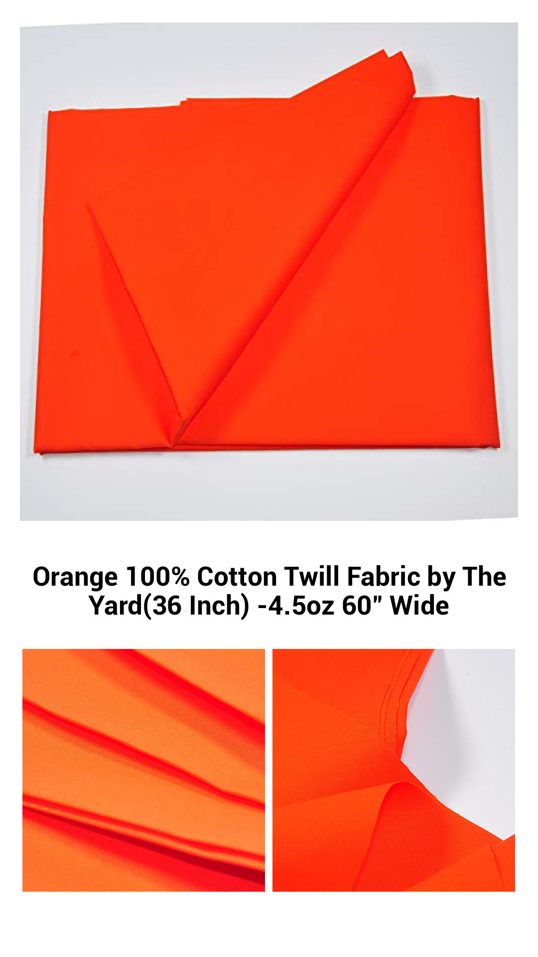 Vibrant Orange 100% Cotton Twill Fabric – Premium Quality Upholstery and Craft Material by the Yard (36 Inches) – 4.5oz and 60 Inches Wide
