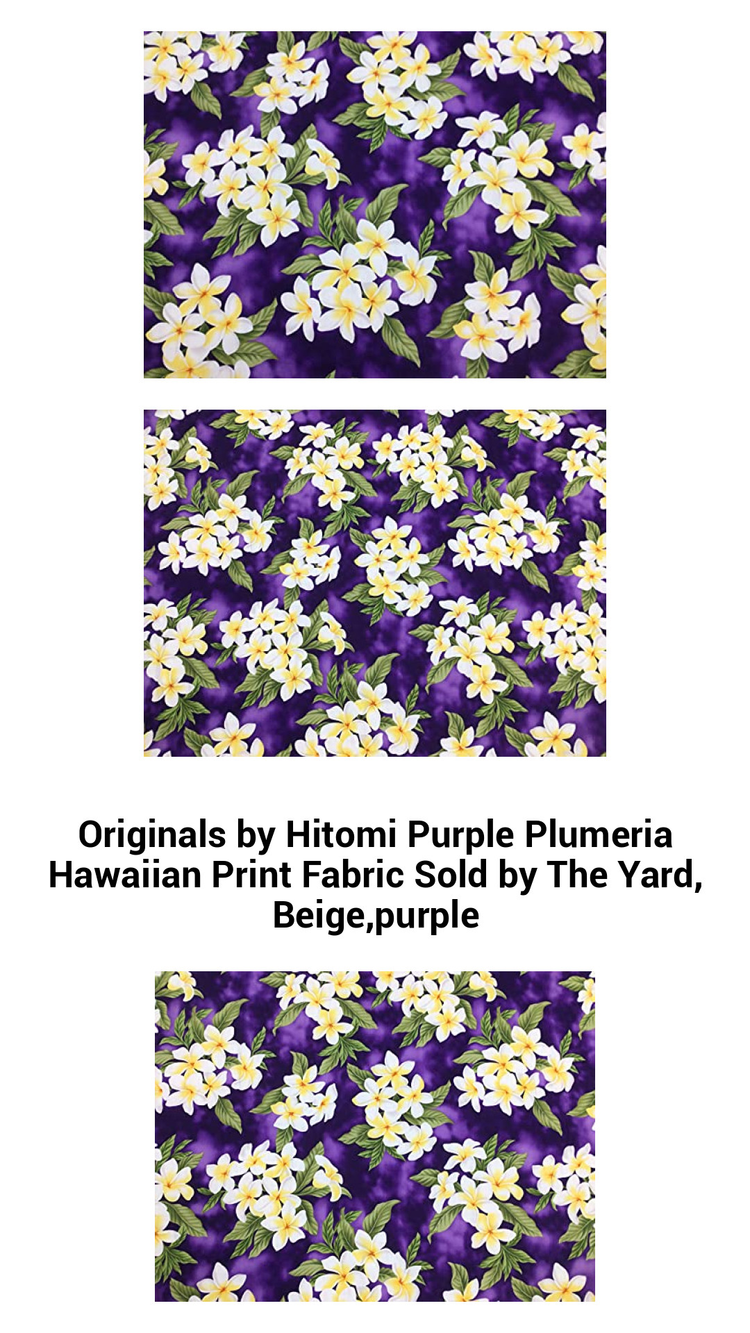 Exquisite Purple Plumeria Hawaiian Print Fabric by Hitomi - High-Quality Beige & Purple Textile Sold by the Yard
