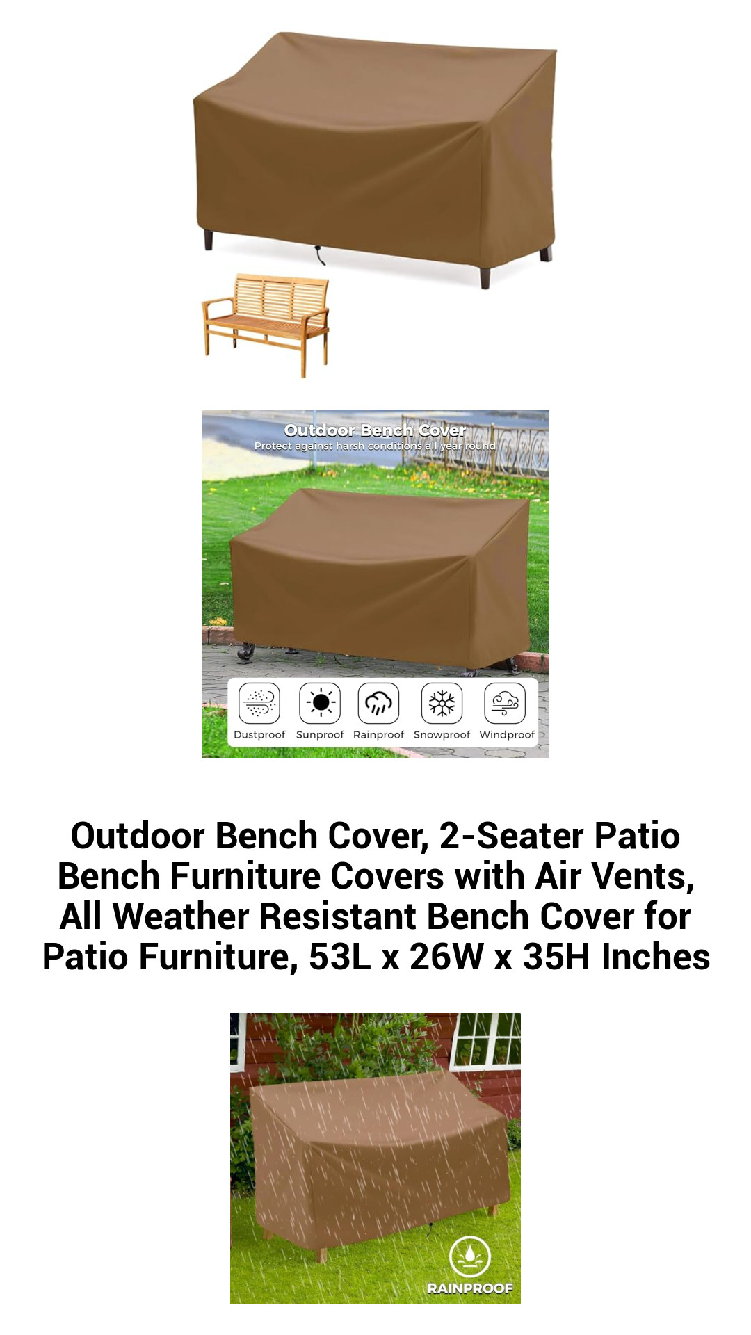 Premium All-Weather 2-Seater Patio Bench Cover with Air Vents – Durable and Waterproof Protection for Outdoor Furniture, 53L x 26W x 35H Inches