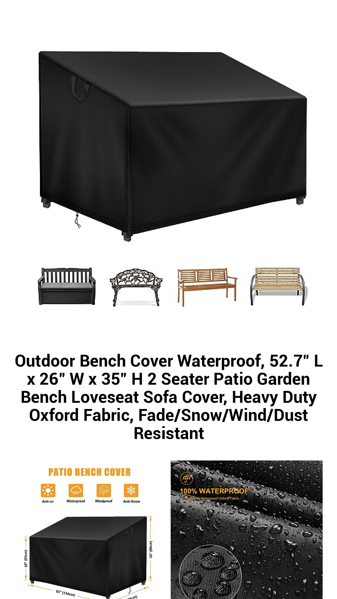 Premium Waterproof Outdoor Bench Cover for 52.7" Loveseat - Heavy Duty Oxford Fabric, All-Weather Protection Against Rain, Snow, and Dust