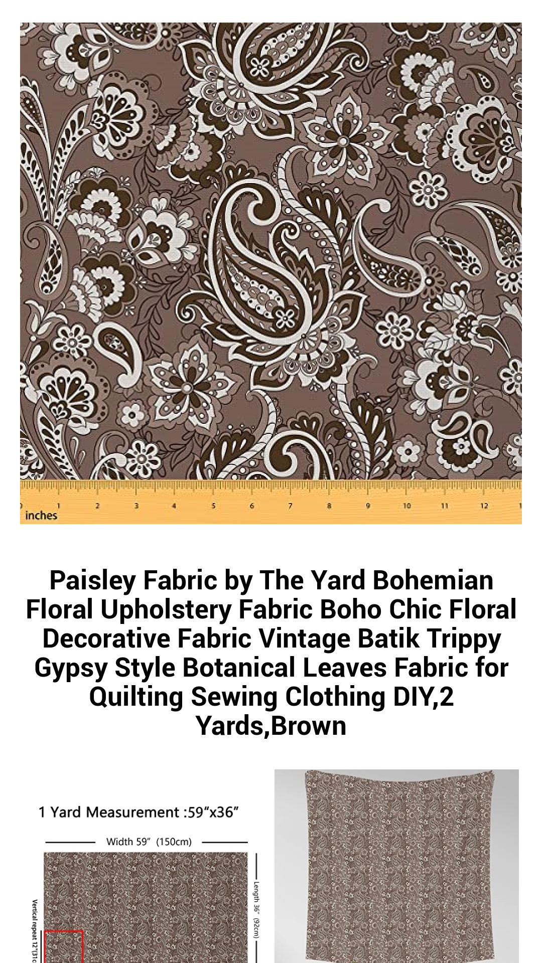 Paisley Fabric by The Yard Bohemian Floral Upholstery Fabric Boho Chic Floral Decorative Fabric Vintage Batik Trippy Gypsy Style Botanical Leaves Fabric for Quilting Sewing Clothing DIY,2 Yards,Brown Paisley Fabric by The Yard Bohemian Floral Upholstery Fabric Boho Chic Floral Decorative Fabric Vintage Batik Trippy Gypsy Style Botanical Leaves Fabric for Quilting Sewing Clothing DIY,2 Yards,Brown