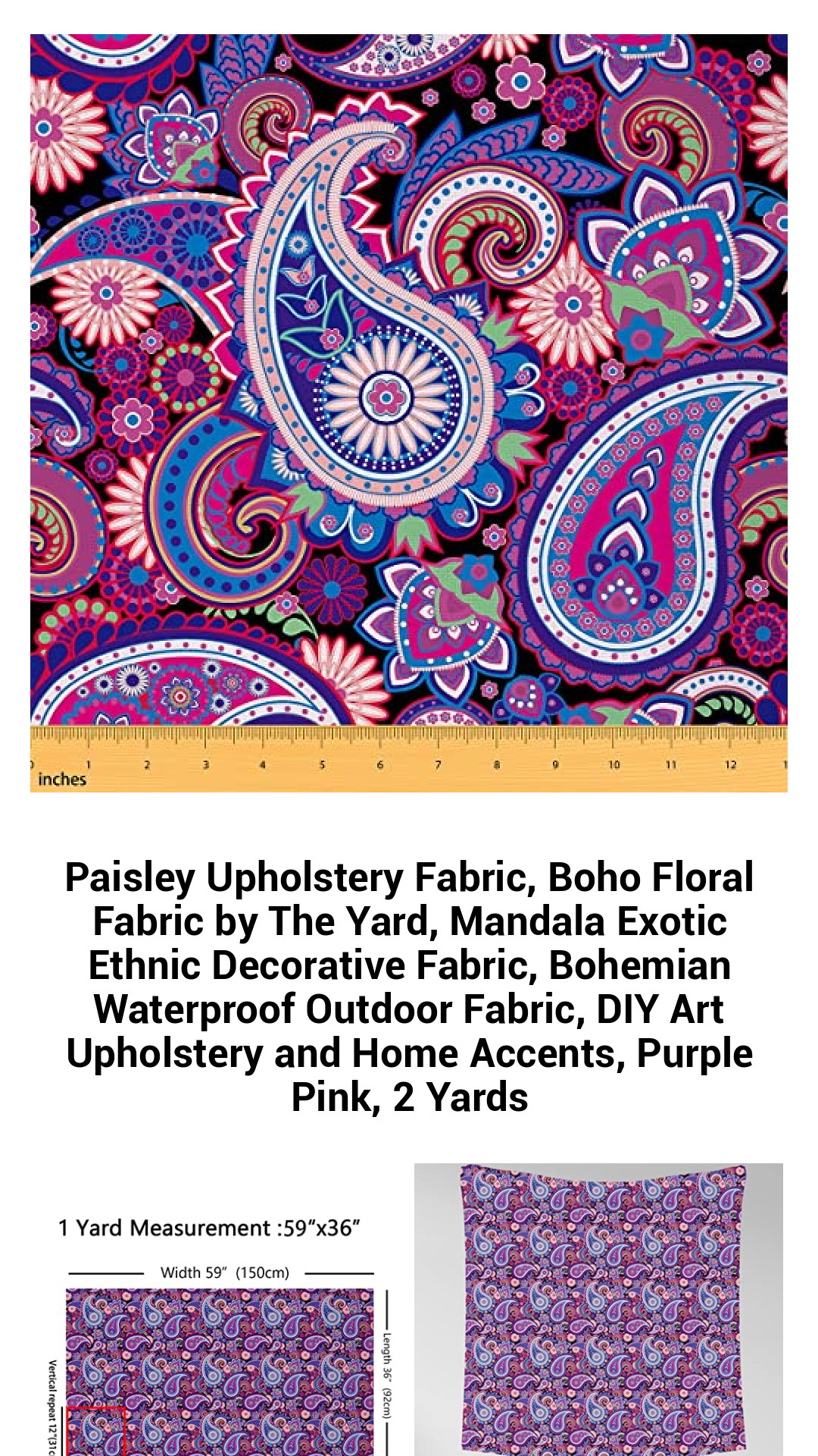 Paisley Upholstery Fabric, Boho Floral Fabric by The Yard, Mandala Exotic Ethnic Decorative Fabric, Bohemian Waterproof Outdoor Fabric, DIY Art Upholstery and Home Accents, Purple Pink, 2 Yards Paisley Upholstery Fabric, Boho Floral Fabric by The Yard, Mandala Exotic Ethnic Decorative Fabric, Bohemian Waterproof Outdoor Fabric, DIY Art Upholstery and Home Accents, Purple Pink, 2 Yards