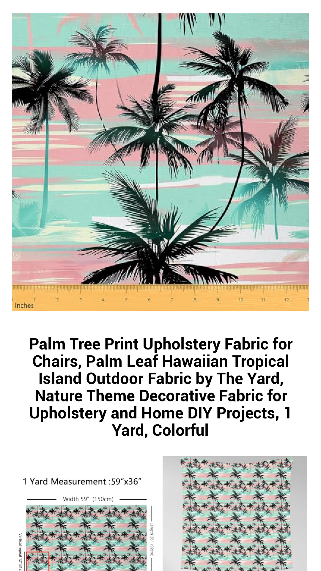 Vibrant Palm Leaf Upholstery Fabric – Tropical Paradise Print for Chairs, Outdoor Décor, and DIY Projects by the Yard