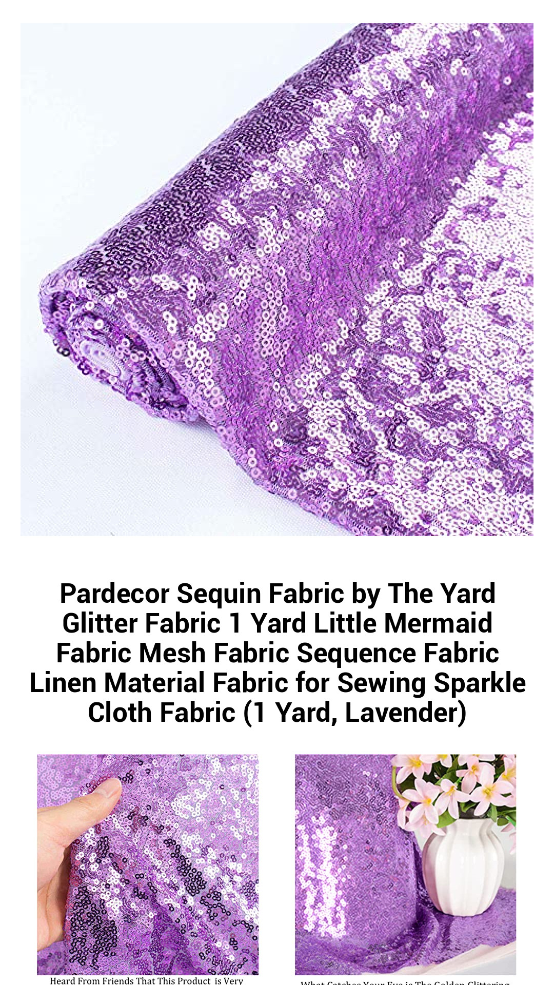 Sparkling Lavender Sequin Fabric by the Yard - Little Mermaid Mesh Glitter for Sewing, Crafting & Party Decor