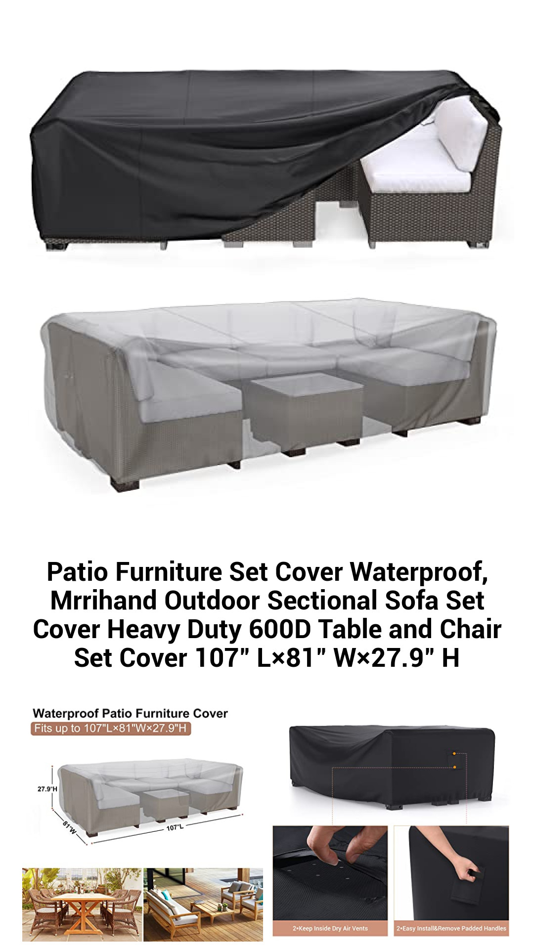 Heavy-Duty Waterproof Patio Furniture Cover – Universal Fit for Sectional Sofa Sets, Tables, and Chairs – Durable 420D Oxford Fabric Protection