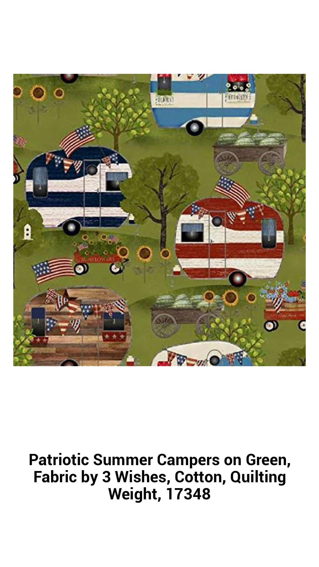 Celebrate Freedom with Patriotic Summer Campers Fabric - Vibrant Green Cotton for Quilting Projects by 3 Wishes