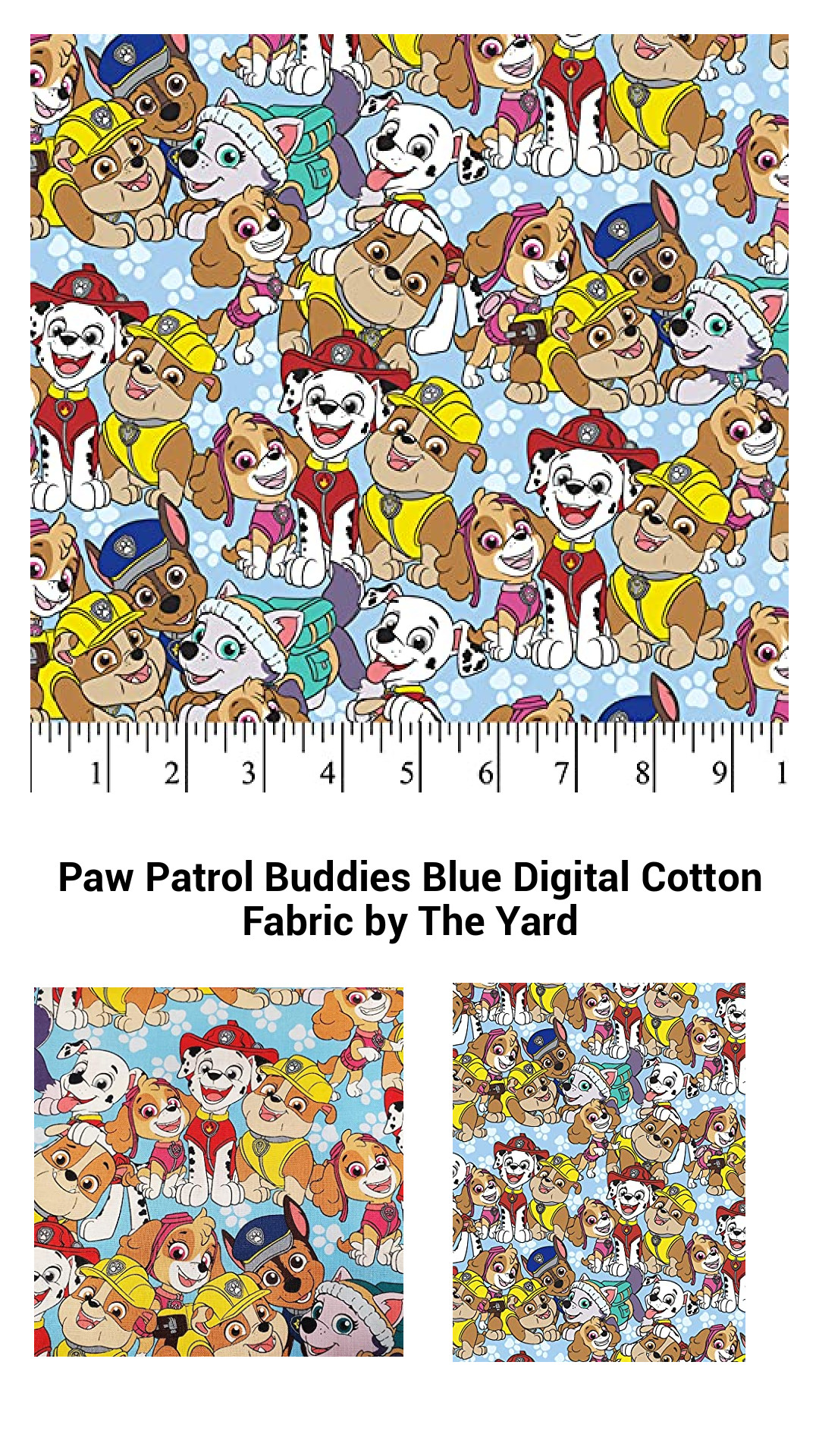 Paw Patrol Buddies Blue Digital Cotton Fabric by The Yard Paw Patrol Buddies Blue Digital Cotton Fabric by The Yard