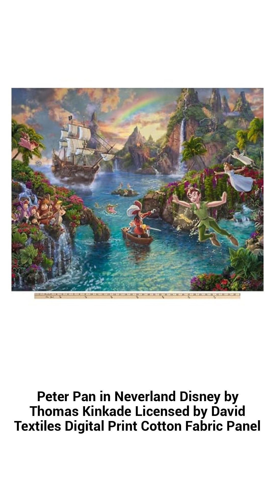 Enchanting Peter Pan in Neverland Cotton Fabric Panel by Thomas Kinkade - Licensed Disney Digital Print for Quilting and Crafting