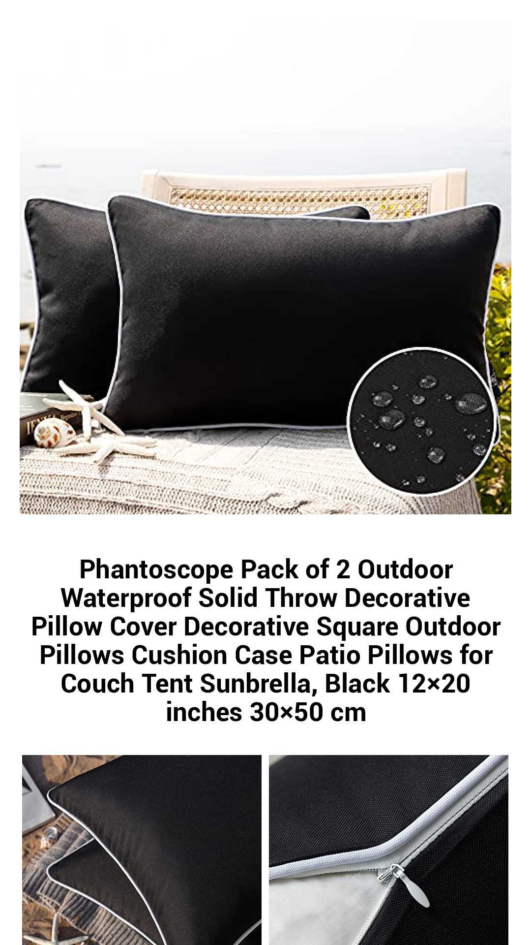 Phantoscope Pack of 2 Outdoor Waterproof Solid Throw Decorative Pillow Cover Decorative Square Outdoor Pillows Cushion Case Patio Pillows for Couch Tent Sunbrella, Black 12×20 inches 30×50 cm Phantoscope Pack of 2 Outdoor Waterproof Solid Throw Decorative Pillow Cover Decorative Square Outdoor Pillows Cushion Case Patio Pillows for Couch Tent Sunbrella, Black 12×20 inches 30×50 cm