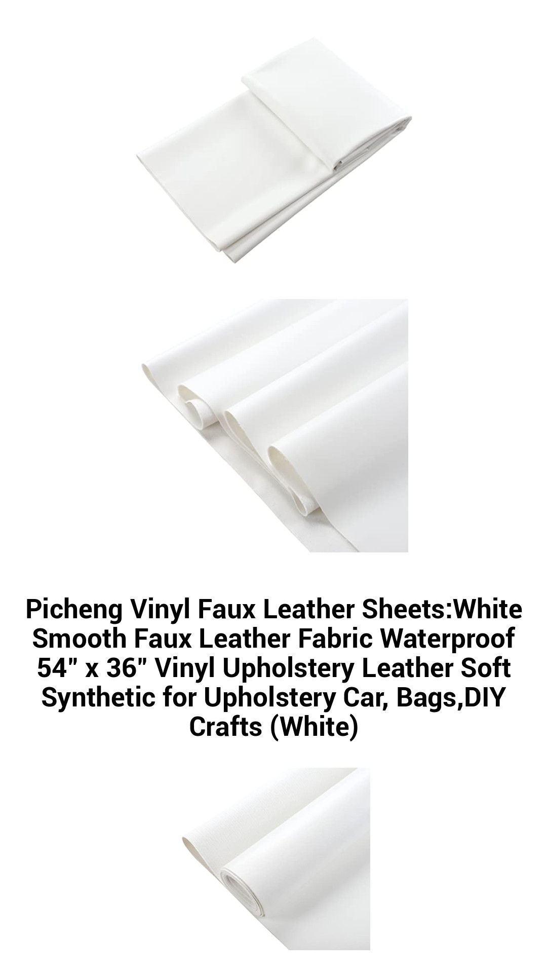 Premium White Vinyl Faux Leather Sheets - Waterproof Upholstery Fabric for DIY Crafts, Bags, and Automotive Projects (54" x 36")