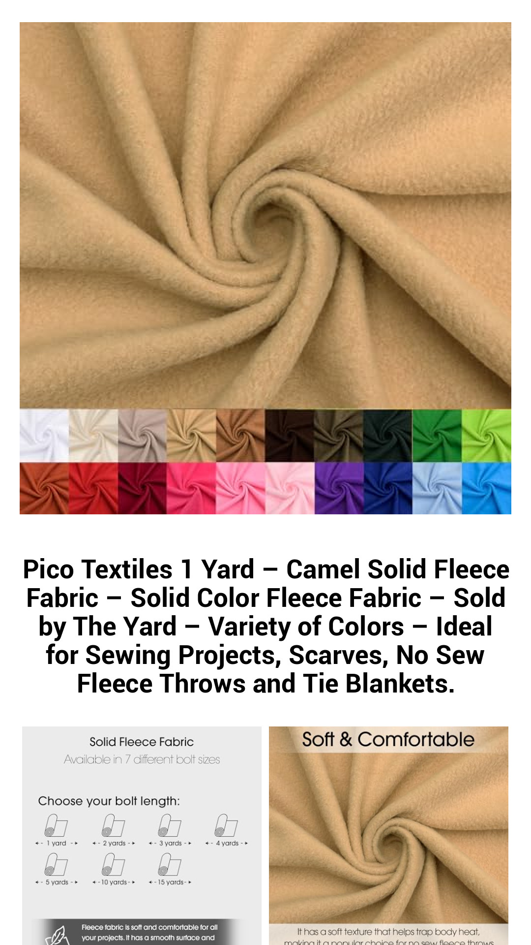 Luxurious Camel Solid Fleece Fabric by the Yard – Soft, Versatile, and Ideal for All Your Sewing Projects – Perfect for Scarves, No-Sew Throws, and Cozy Blankets
