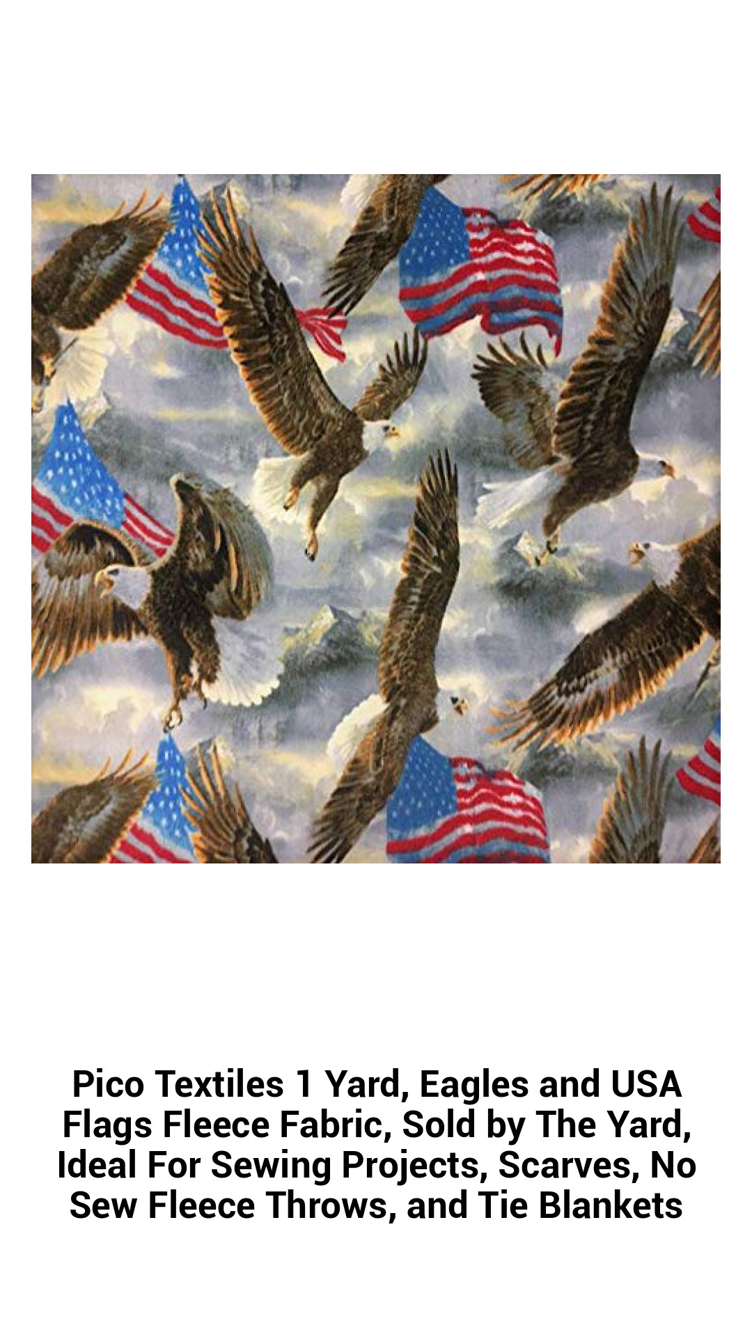 Eagles & USA Flags Fleece Fabric – Premium Quality 58" Wide 100% Polyester Craft Fabric for Blankets, Scarves, and More – Sold by the Yard