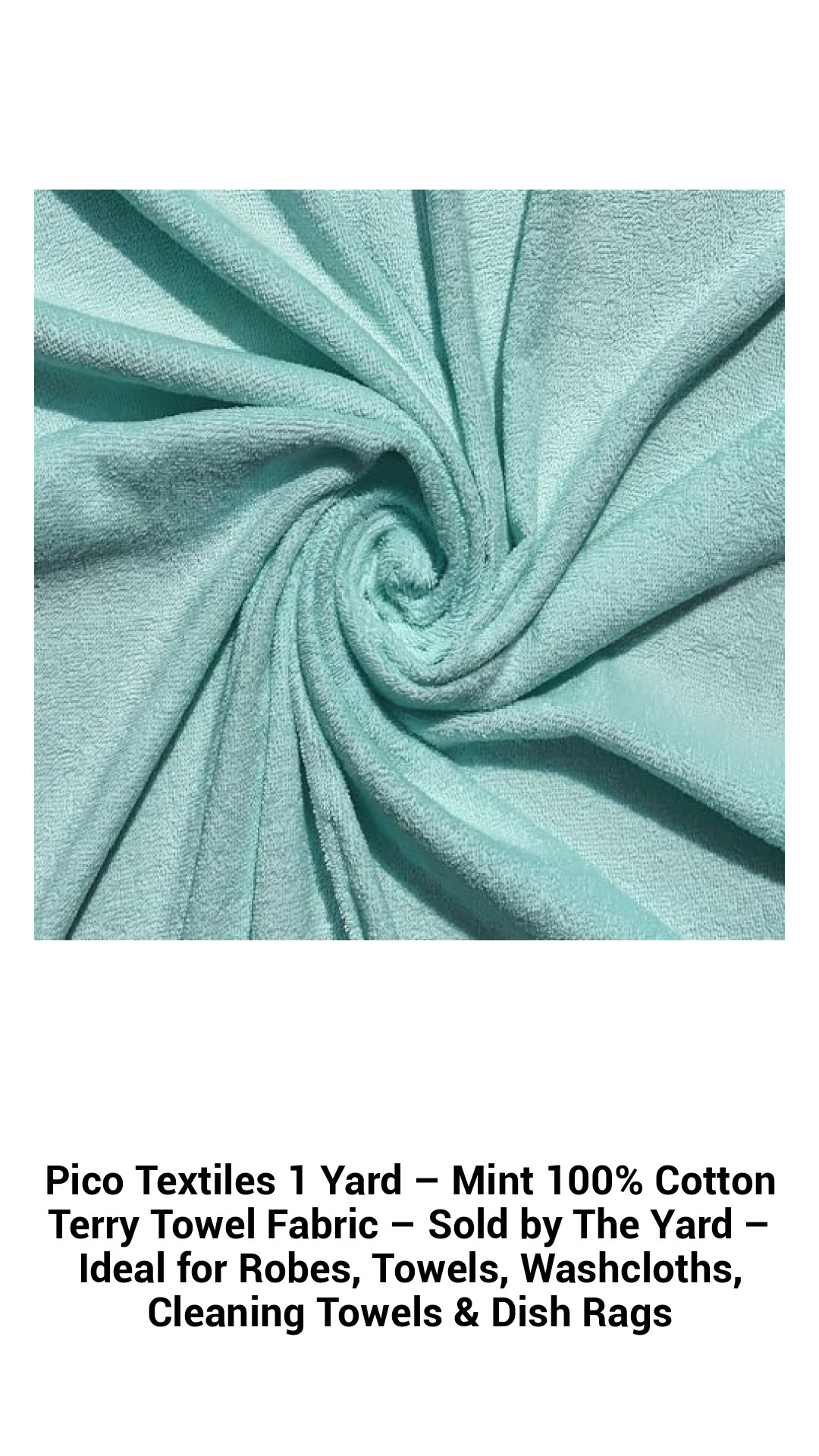 Luxurious Mint Green 100% Cotton Terry Towel Fabric - 1 Yard - Perfect for Robes, Towels, Washcloths & More!