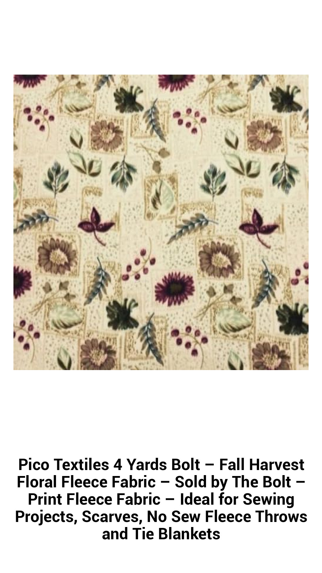 Cozy Autumn Floral Fleece Fabric - 4 Yards of Soft, Durable, and Versatile Material for Sewing, Throws, and More