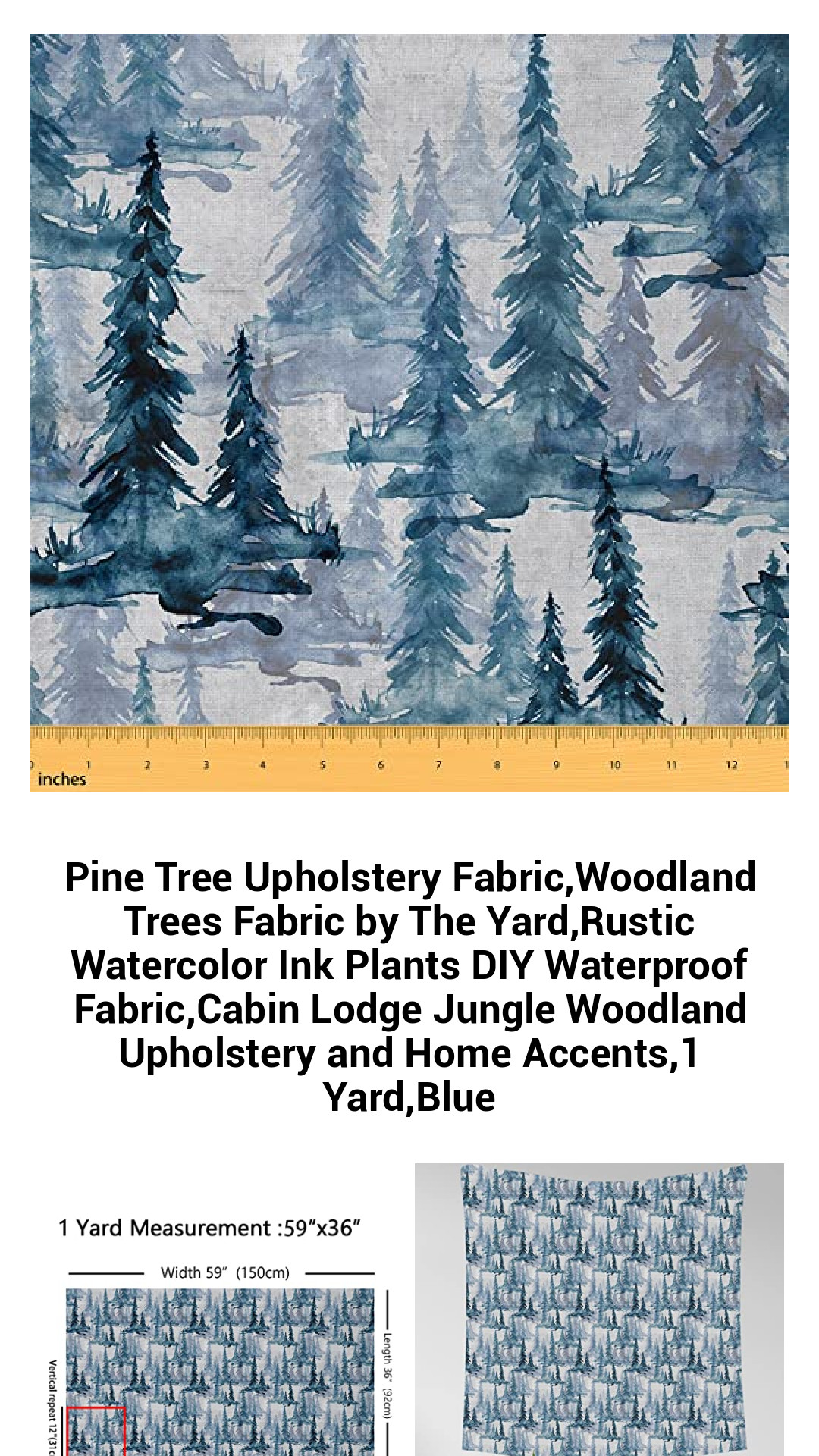 Rustic Pine Tree Upholstery Fabric – Premium Waterproof Woodland Print for DIY Crafts, Home Décor & Outdoor Projects – 1 Yard, Versatile Blue Nature Design