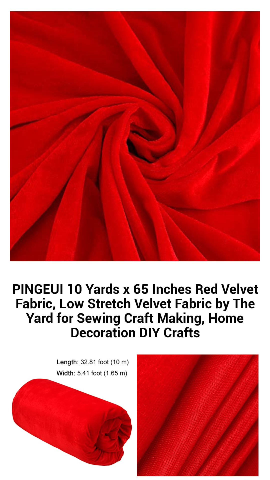 Luxurious Red Velvet Fabric by the Yard - 10 Yards x 65 Inches, Perfect for Crafting, Sewing, and Home Décor Projects