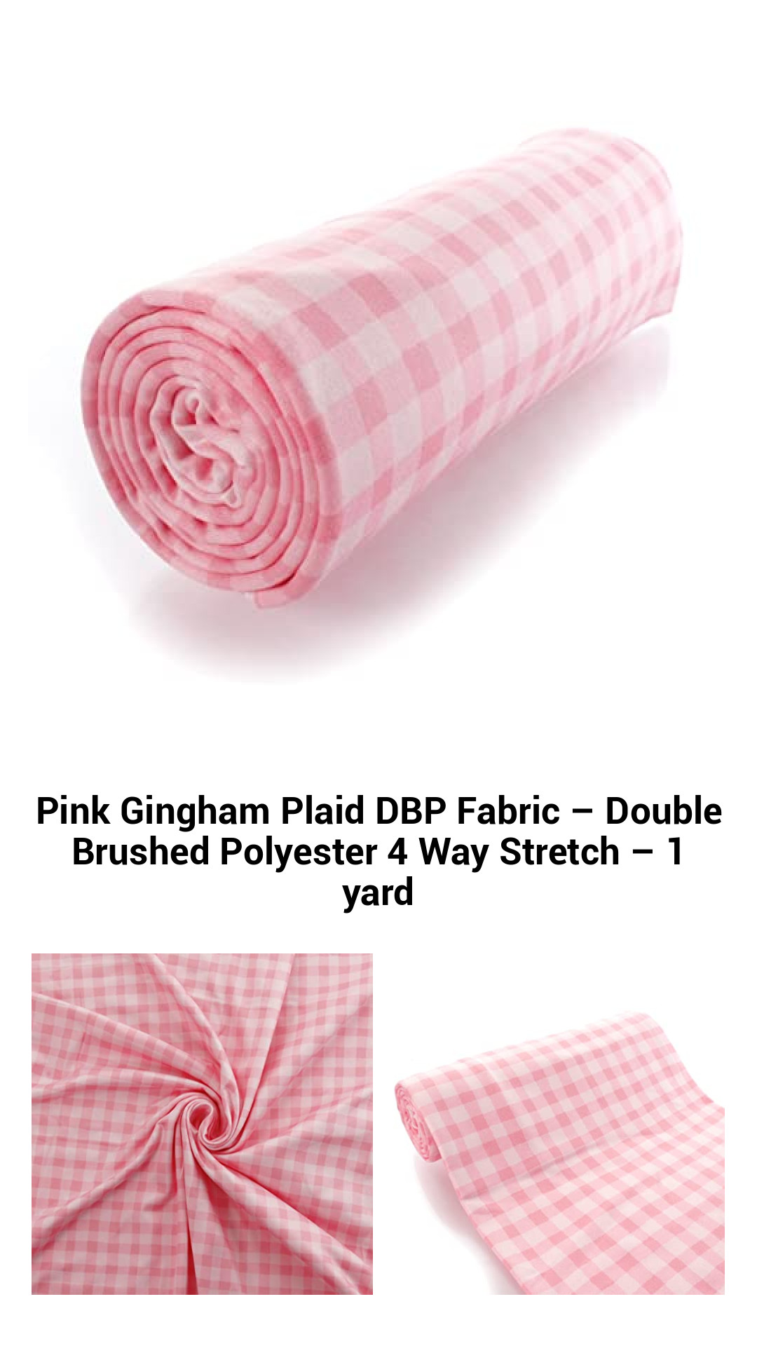 Luxurious Pink Gingham Plaid Double Brushed Polyester Fabric - 4-Way Stretch, Perfect for Baby Clothing and Crafts - 1 Yard Cut