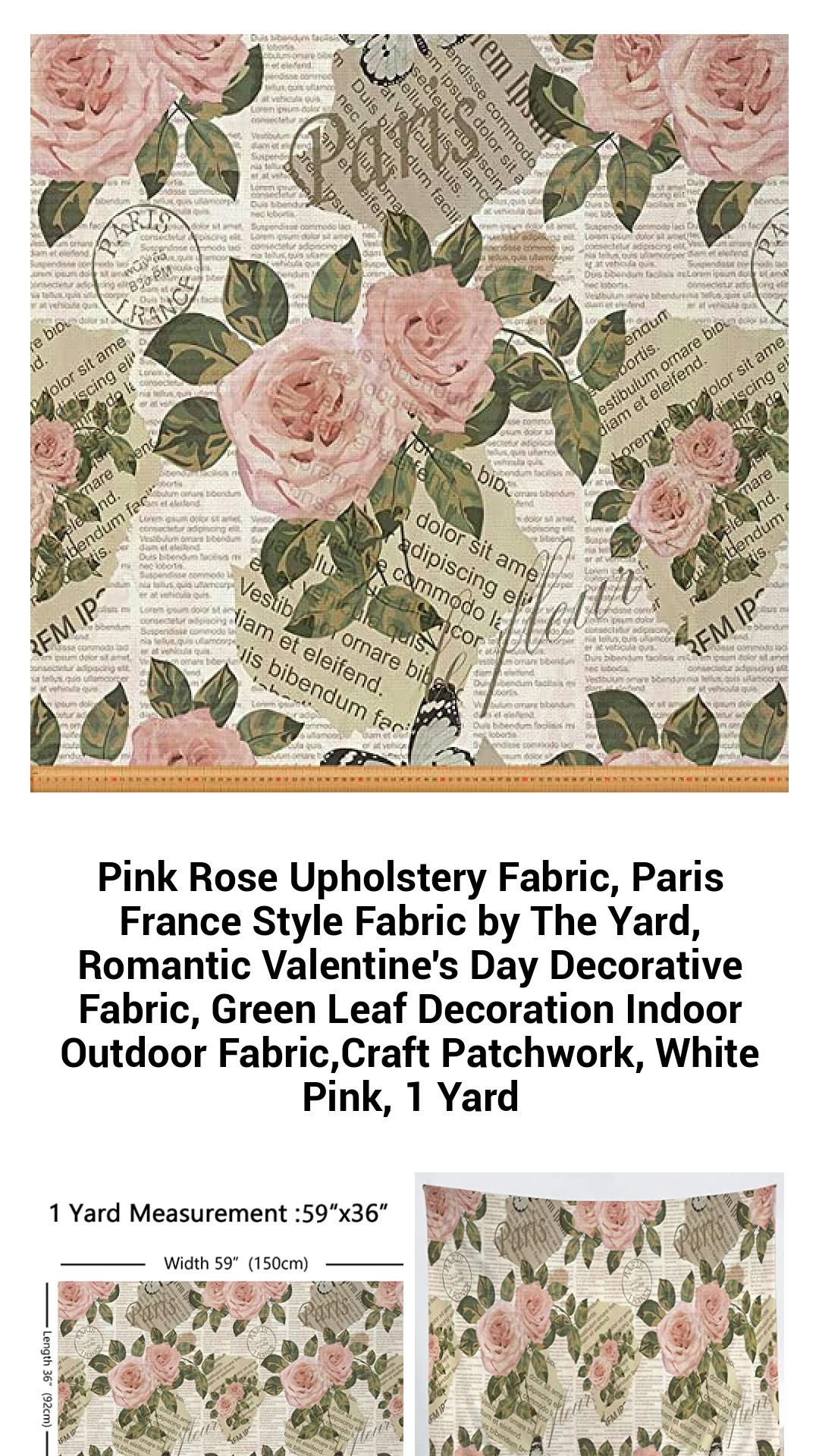 Elegant Pink Rose Upholstery Fabric - Parisian Style by the Yard for Romantic Decor, Indoor/Outdoor Crafting, and Versatile Home Projects