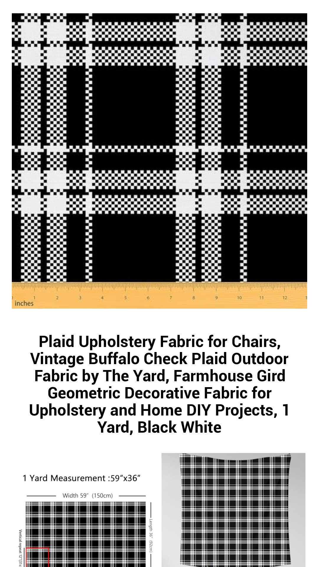 Chic Black and White Plaid Upholstery Fabric - Vintage Buffalo Check Outdoor Material by the Yard for Charming DIY Home Projects