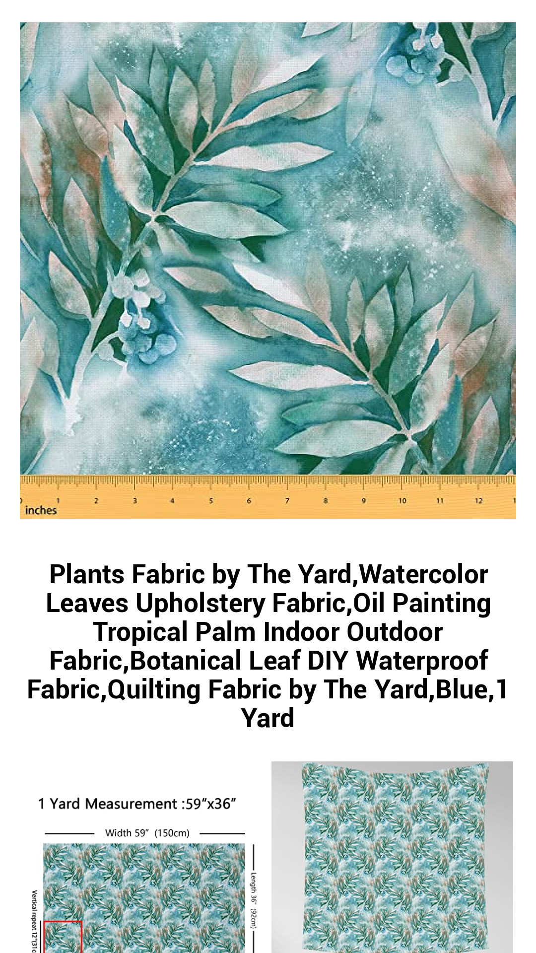 Vibrant Watercolor Leaves Upholstery Fabric by the Yard - Durable Tropical Palm Botanical Print for Indoor & Outdoor DIY Projects