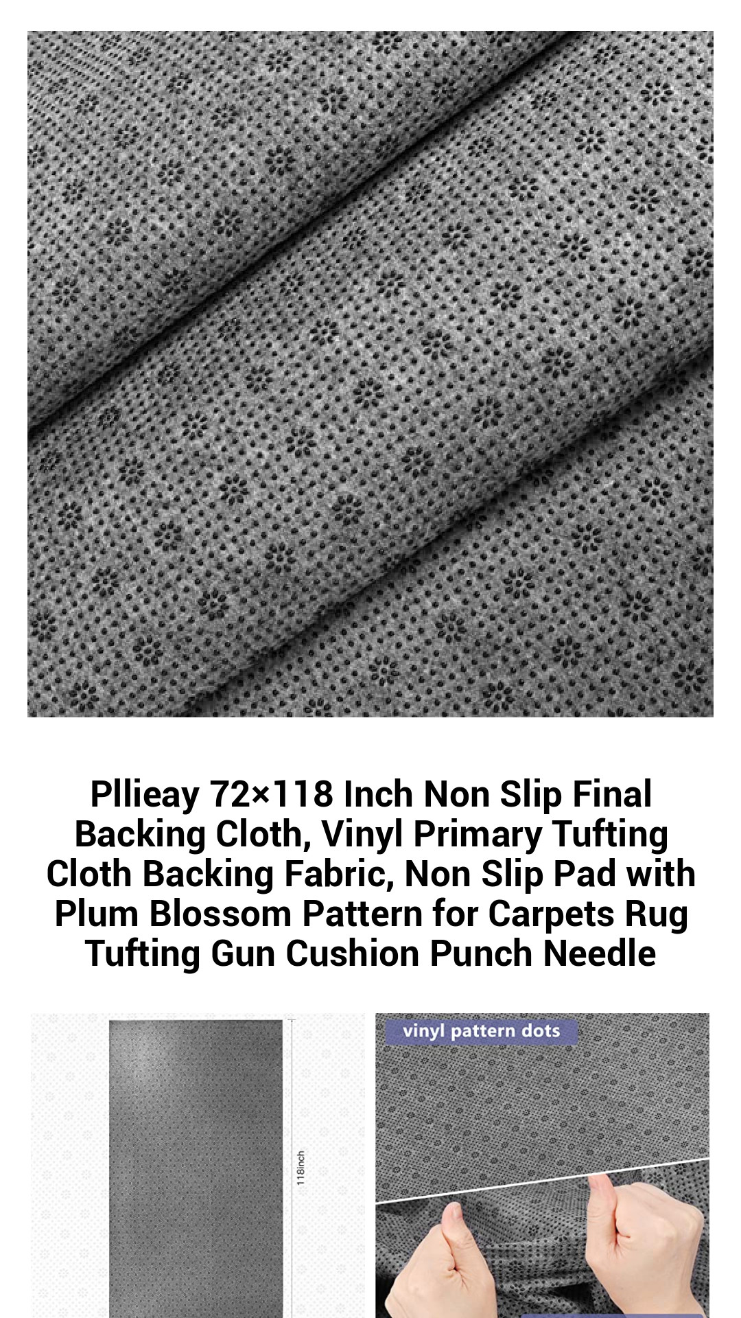 Pllieay 72×118 Inch Non Slip Final Backing Cloth, Vinyl Primary Tufting Cloth Backing Fabric, Non Slip Pad with Plum Blossom Pattern for Carpets Rug Tufting Gun Cushion Punch Needle Pllieay 72×118 Inch Non Slip Final Backing Cloth, Vinyl Primary Tufting Cloth Backing Fabric, Non Slip Pad with Plum Blossom Pattern for Carpets Rug Tufting Gun Cushion Punch Needle