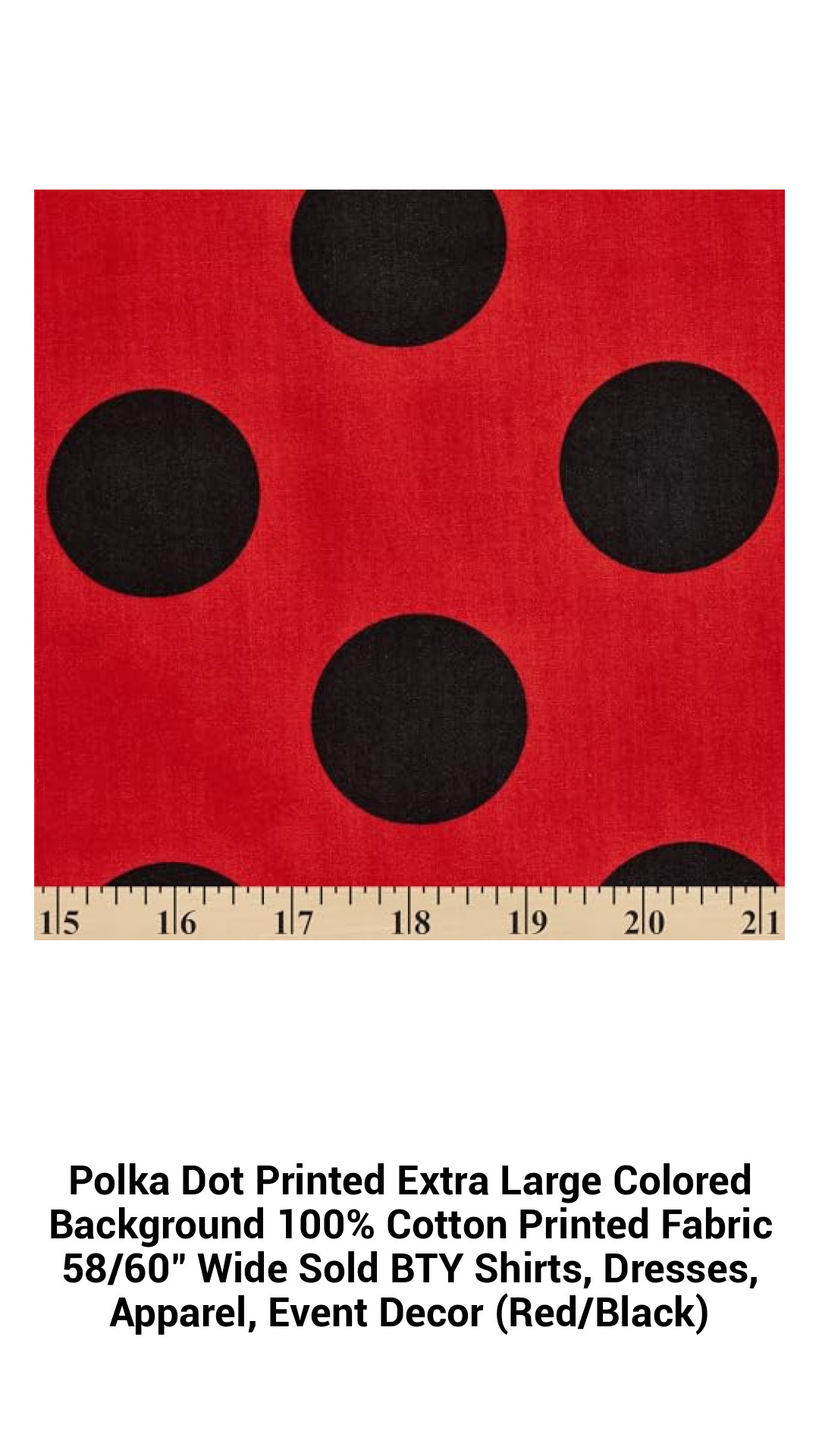 Vibrant Red & Black Polka Dot Cotton Fabric - Extra Large 58/60" Wide for Apparel, Decor & More