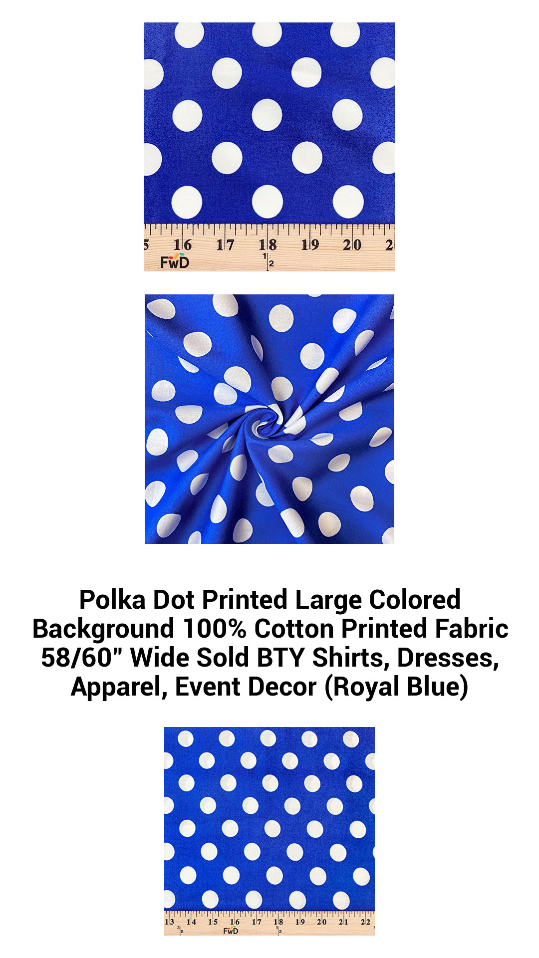 Vibrant Royal Blue Polka Dot Cotton Fabric - Perfect for Fashion and Decor, 58/60" Wide, Sold by the Yard