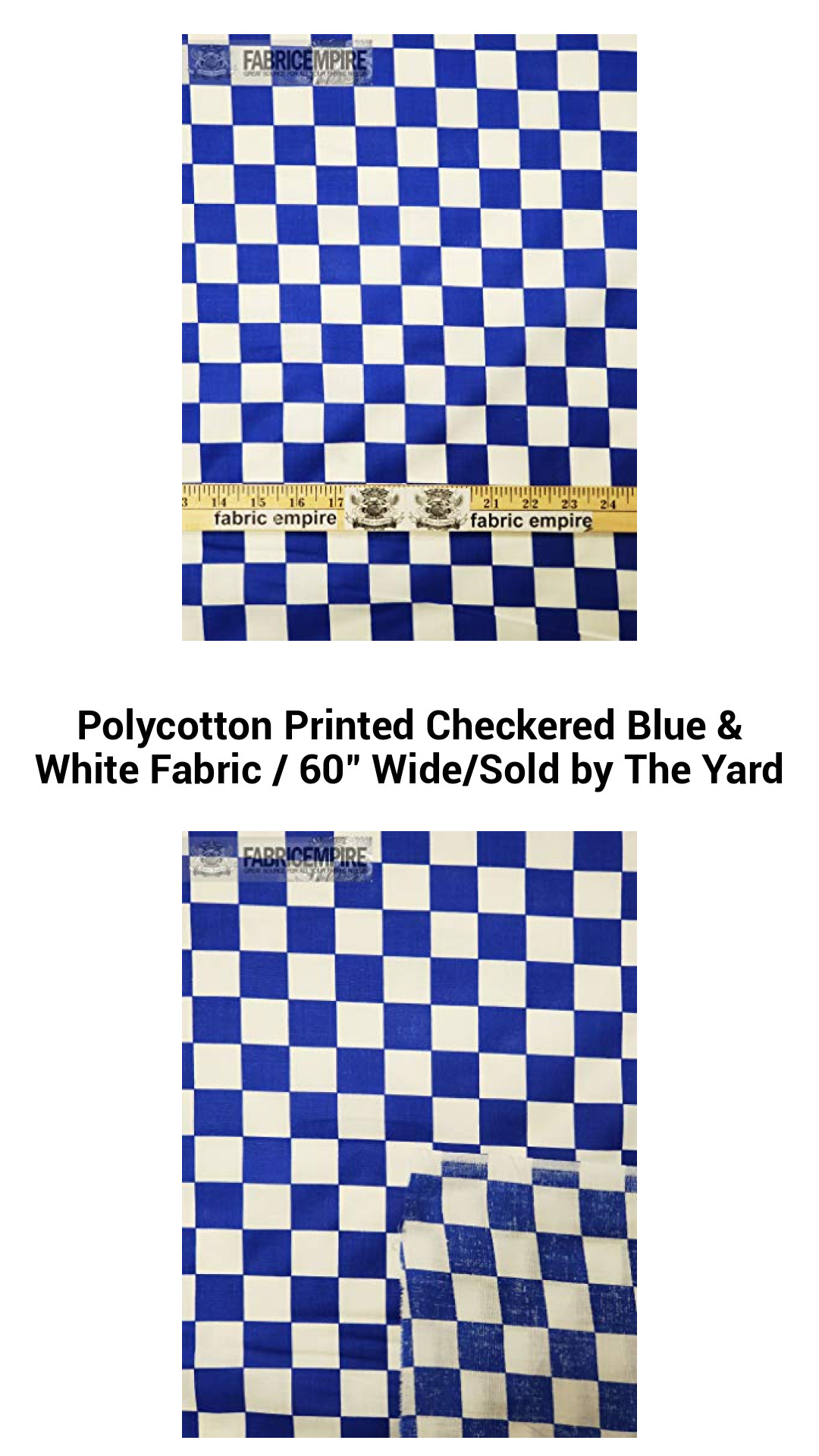 Polycotton Printed Checkered Blue & White Fabric / 60" Wide/Sold by The Yard Polycotton Printed Checkered Blue & White Fabric / 60" Wide/Sold by The Yard