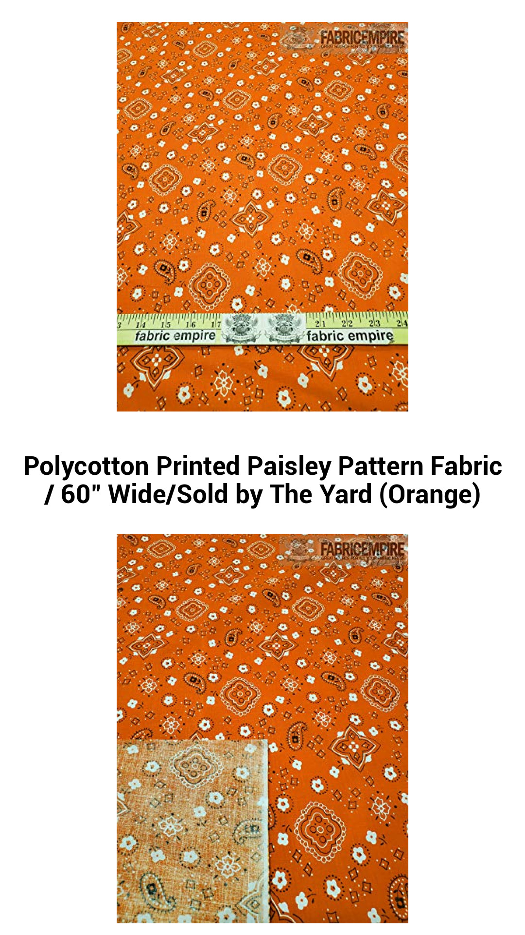 Vibrant Orange Polycotton Paisley Fabric - 60" Wide, Perfect for Sewing, Upholstery, and Crafts