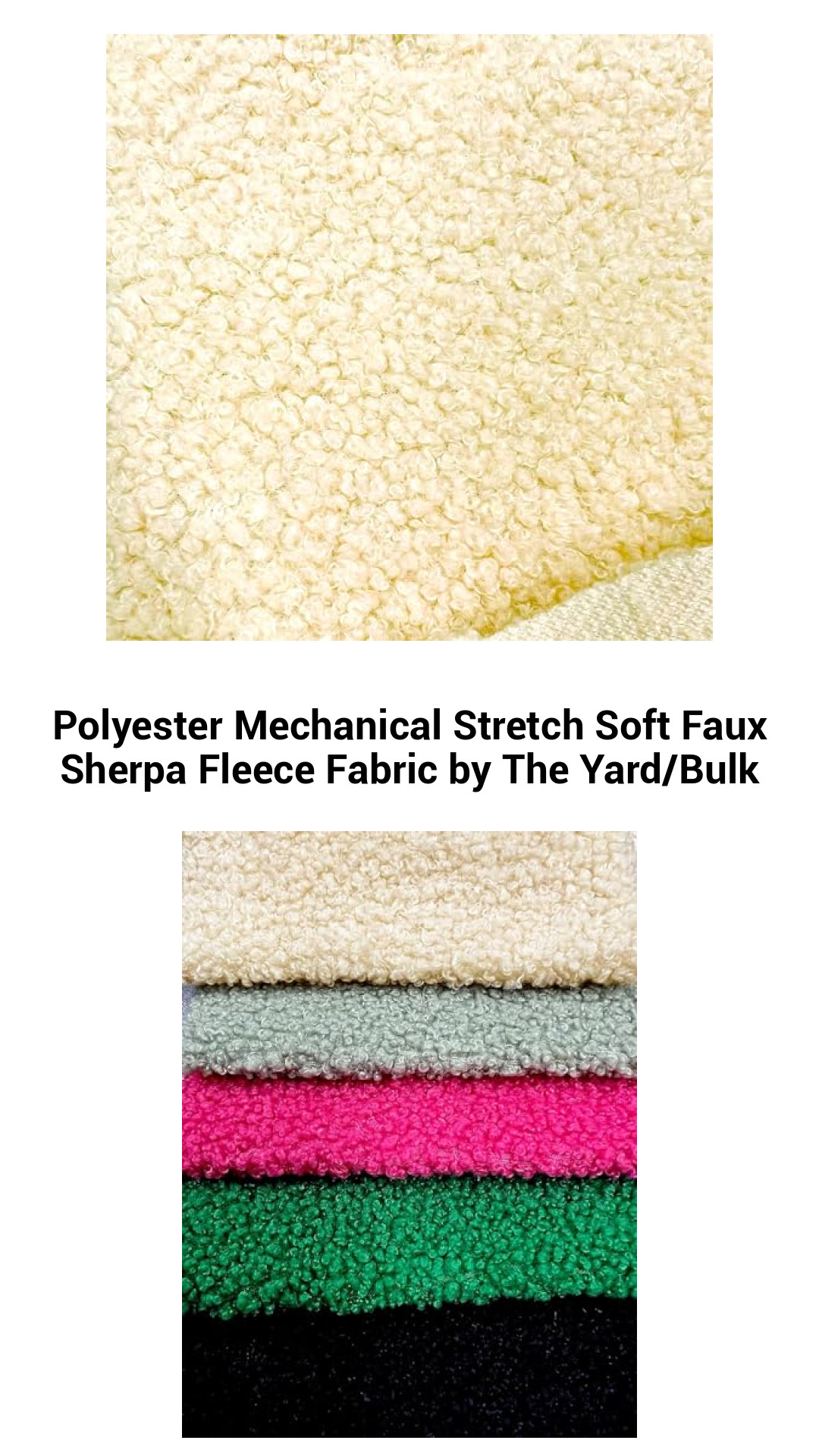 Polyester Mechanical Stretch Soft Faux Sherpa Fleece Fabric by The Yard/Bulk Polyester Mechanical Stretch Soft Faux Sherpa Fleece Fabric by The Yard/Bulk