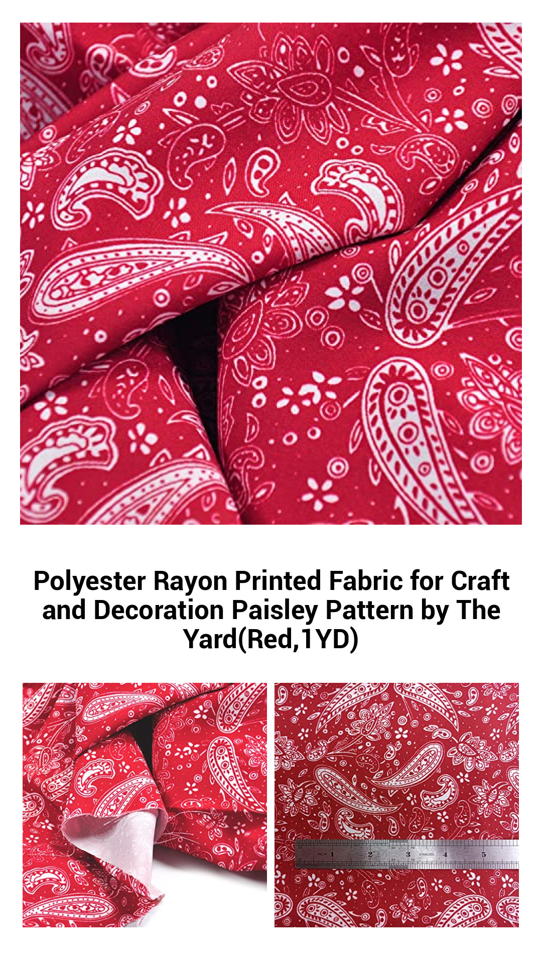 Polyester Rayon Printed Fabric for Craft and Decoration Paisley Pattern by The Yard(Red,1YD) Polyester Rayon Printed Fabric for Craft and Decoration Paisley Pattern by The Yard(Red,1YD)